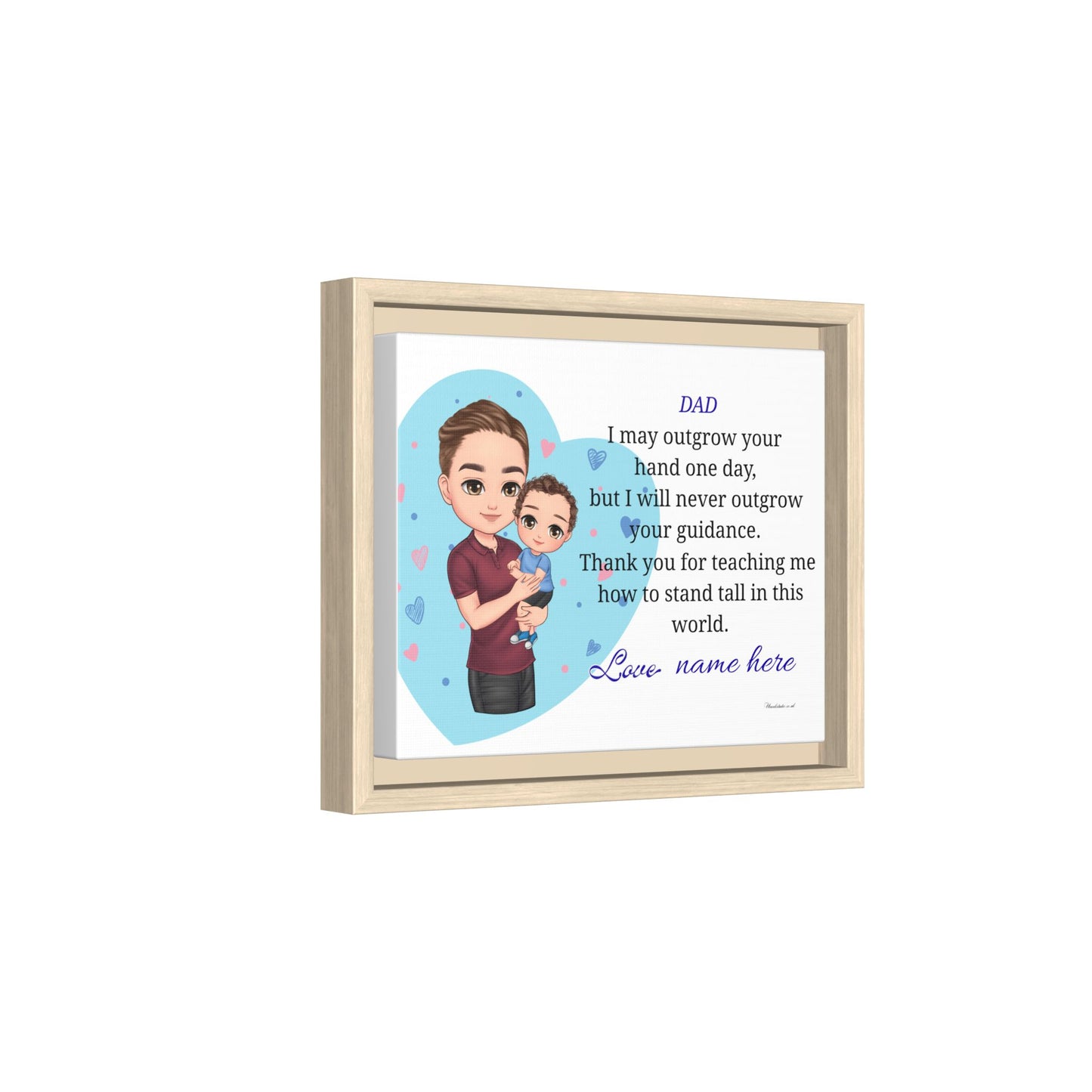 Personalized Father and Child Framed Canvas – "Dad, I May Outgrow Your Hand" Keepsake