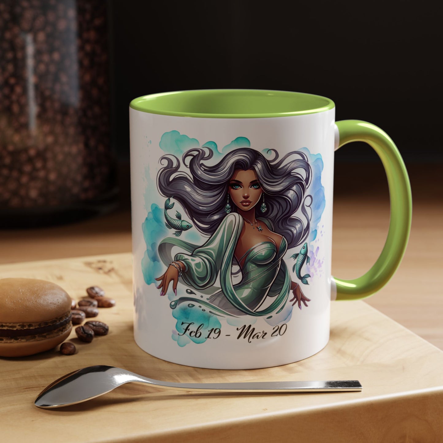 Pisces Zodiac Coffee Mug — Watercolor Mermaid Horoscope Accent Mug (Feb 19–Mar 20)