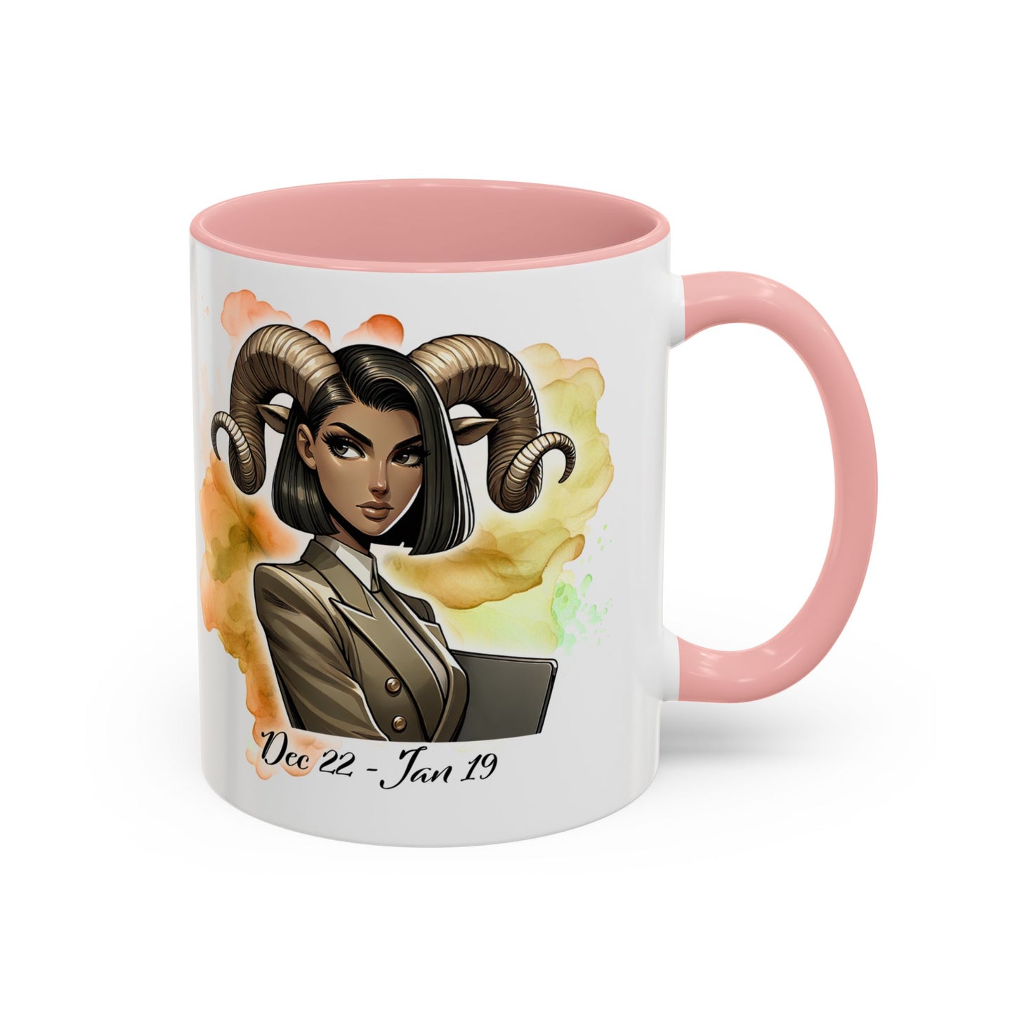 Aries Zodiac Coffee Mug — 'Dec 22 - Jan 19' Ram Girl Accent Mug