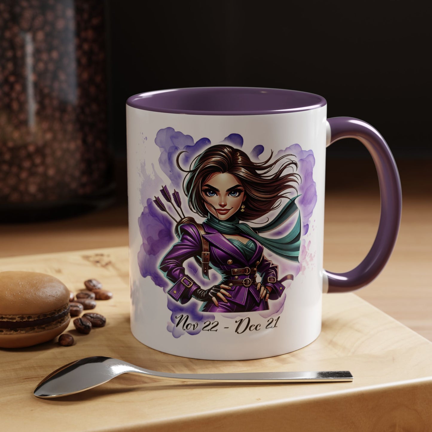 Sagittarius Zodiac Coffee Mug — Archer Girl Illustration, Nov 22–Dec 21