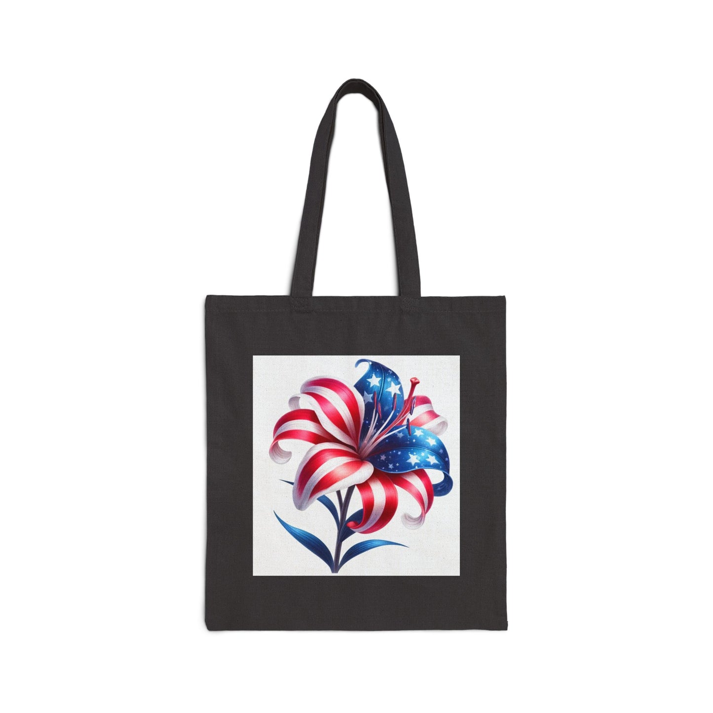 Patriotic Flag Lily Tote Bag — USA Floral Cotton Canvas Shopper for 4th of July