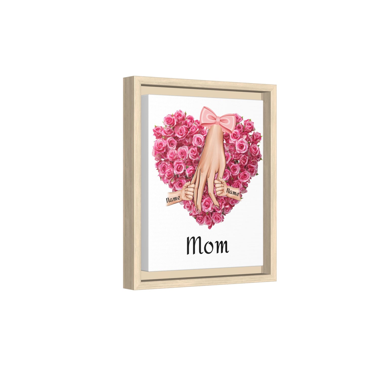 Framed Canvas Wall Art — 'Mom' Heart of Roses with Child Hands (Personalizable Names)