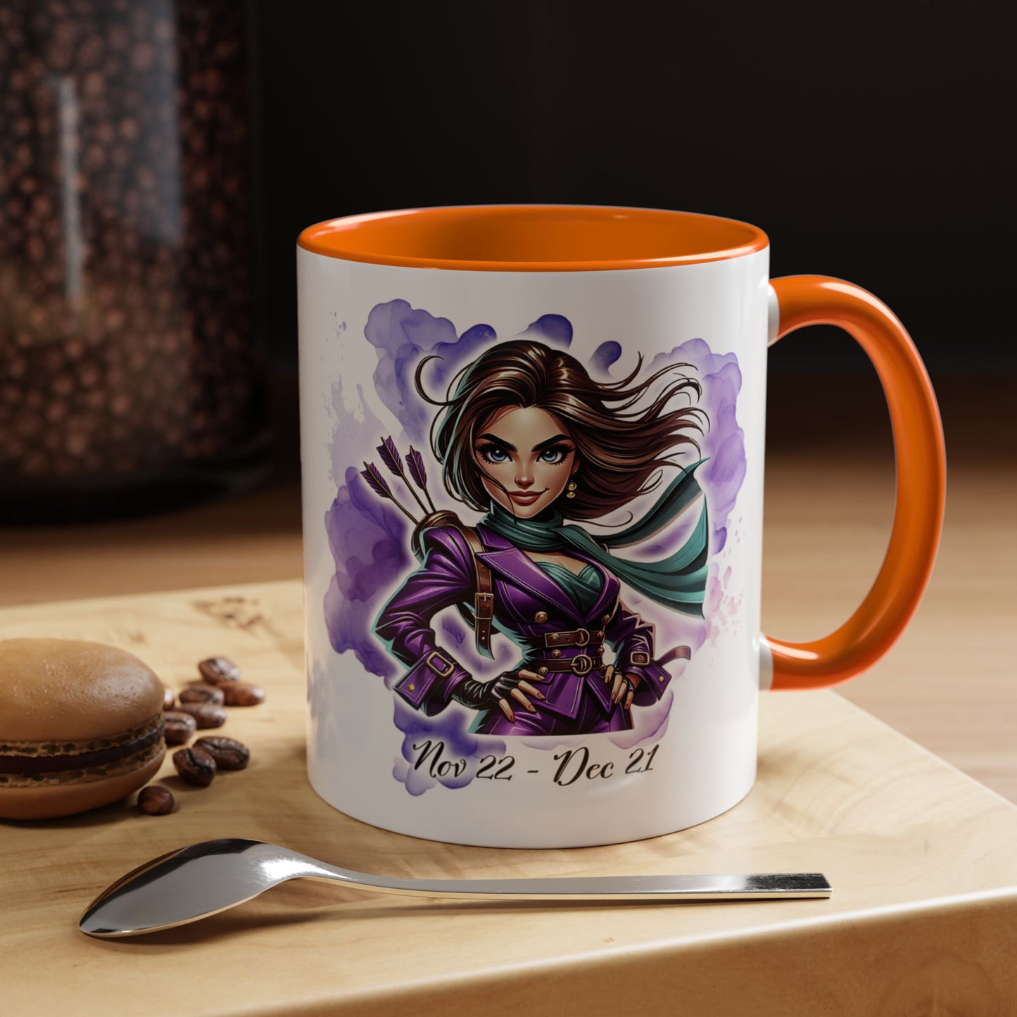 Sagittarius Zodiac Coffee Mug — Archer Girl Illustration, Nov 22–Dec 21