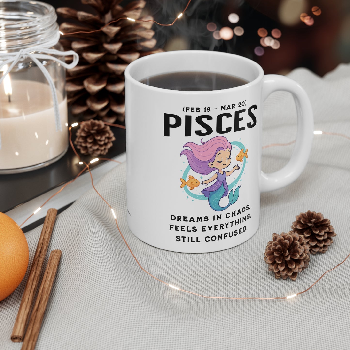 Pisces Coffee Mug — Cute Mermaid Zodiac Mug (Feb 19–Mar 20)