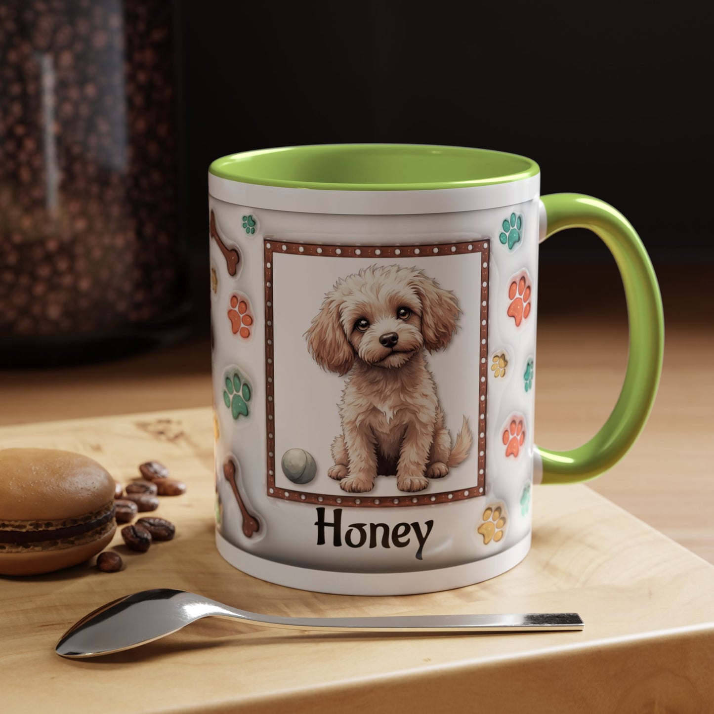 Personalized Puppy Photo Coffee Mug — Cute Paw Print Accent Mug (Custom Name)