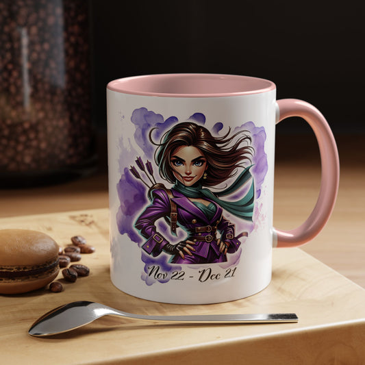 Sagittarius Zodiac Coffee Mug — Archer Girl Illustration, Nov 22–Dec 21