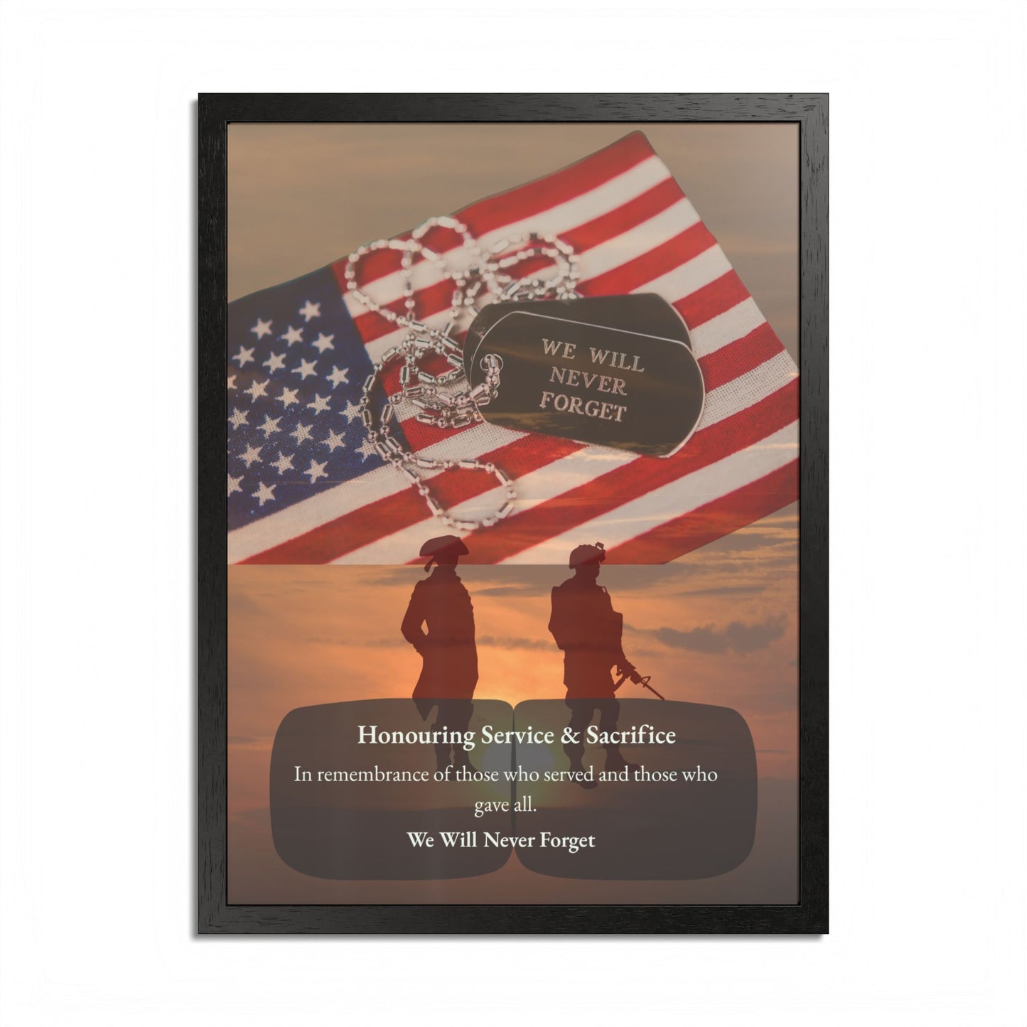 We Will Never Forget Memorial Framed Poster — Honoring Service & Sacrifice