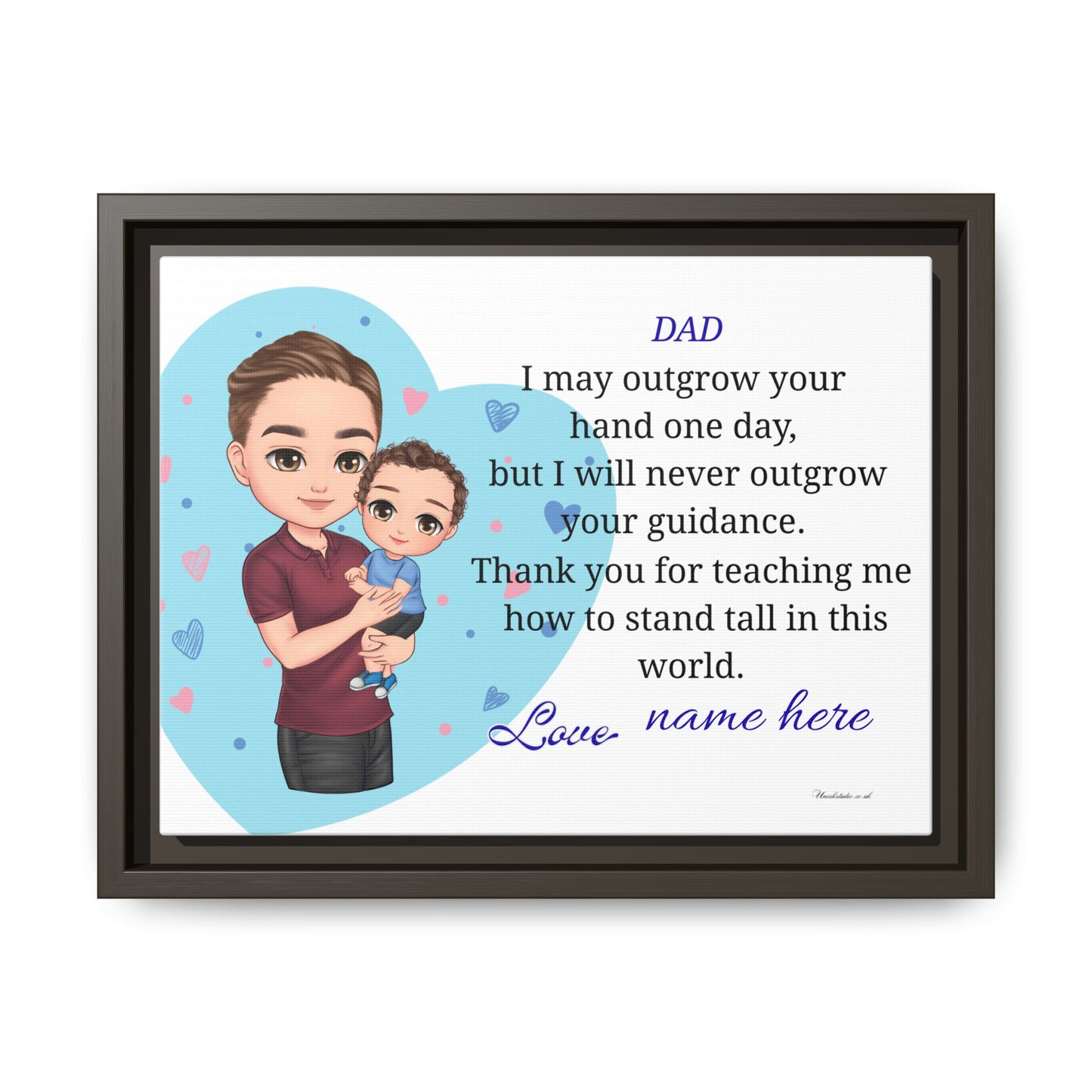 Personalized Father and Child Framed Canvas – "Dad, I May Outgrow Your Hand" Keepsake