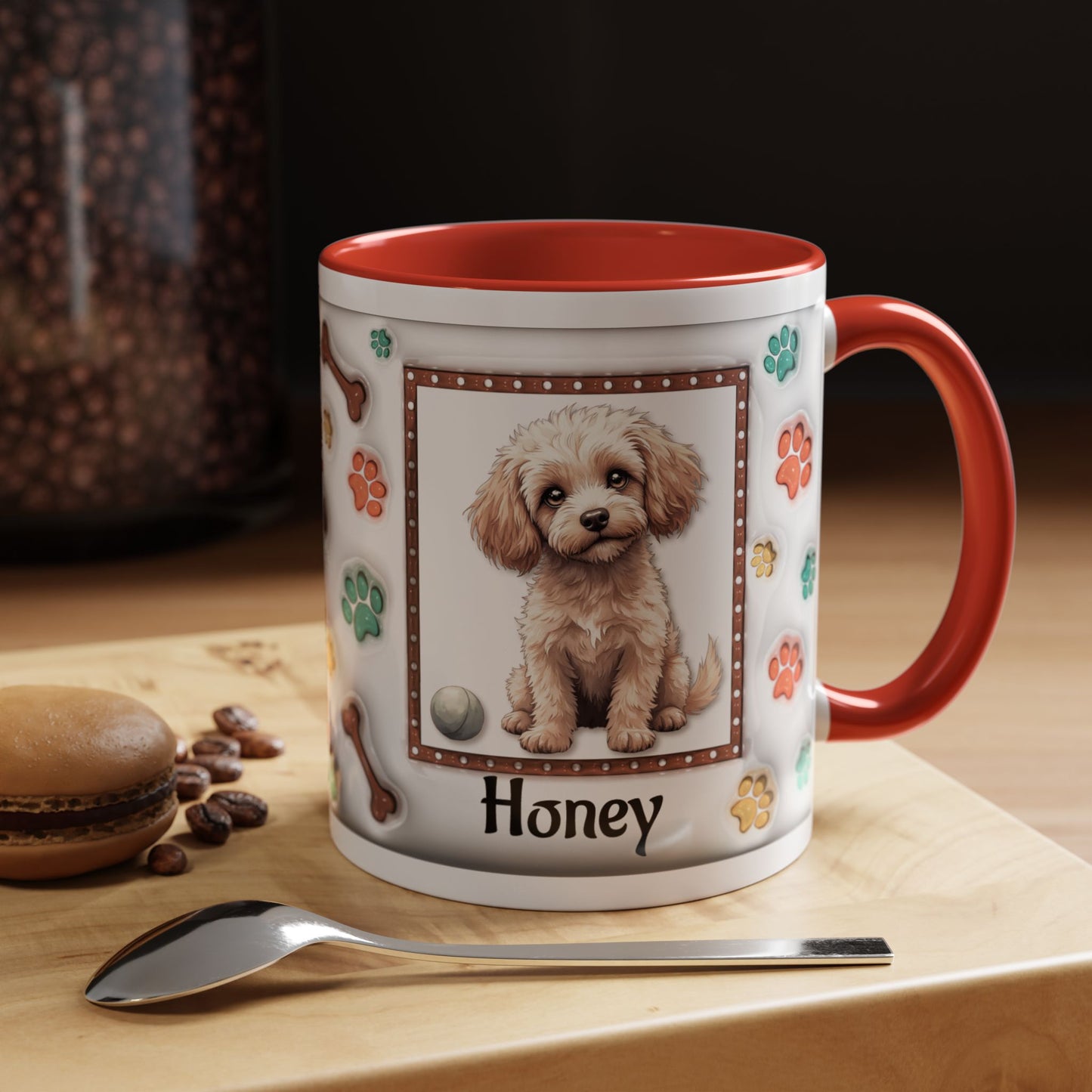 Personalized Puppy Photo Coffee Mug — Cute Paw Print Accent Mug (Custom Name)