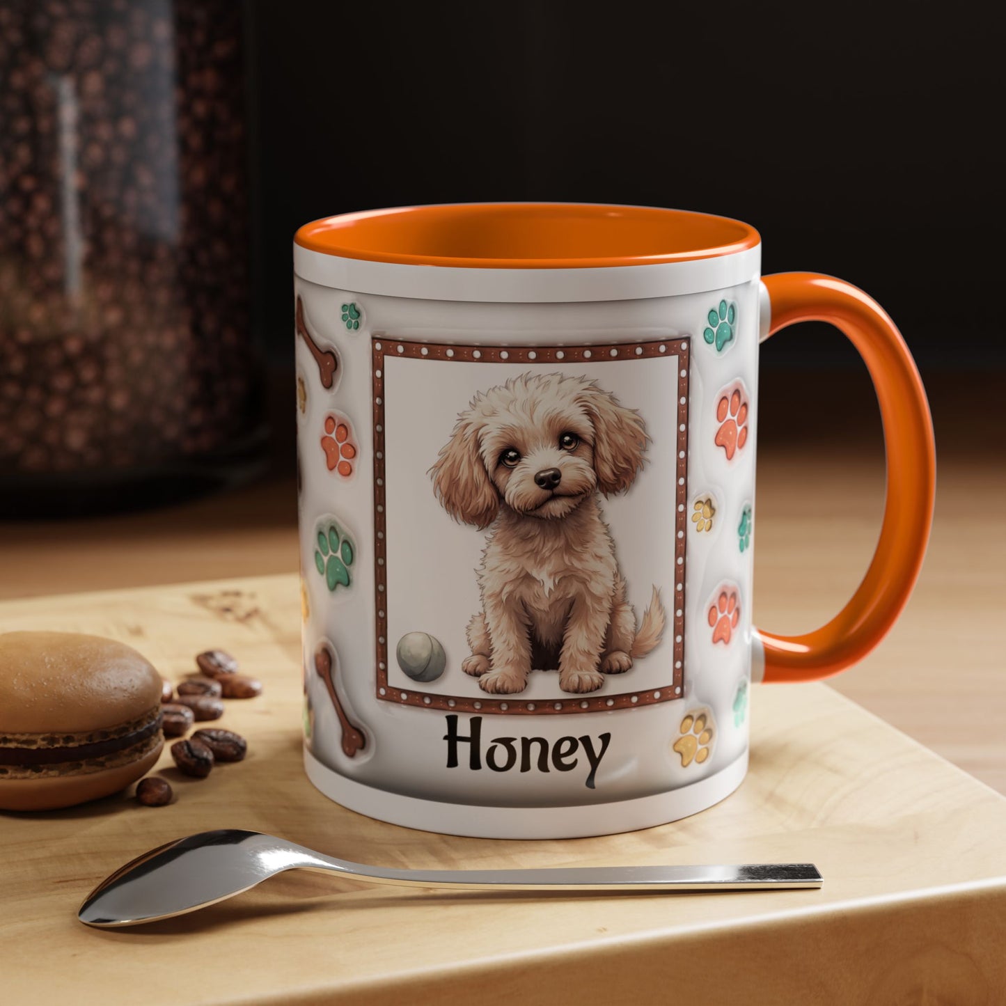 Personalized Puppy Photo Coffee Mug — Cute Paw Print Accent Mug (Custom Name)