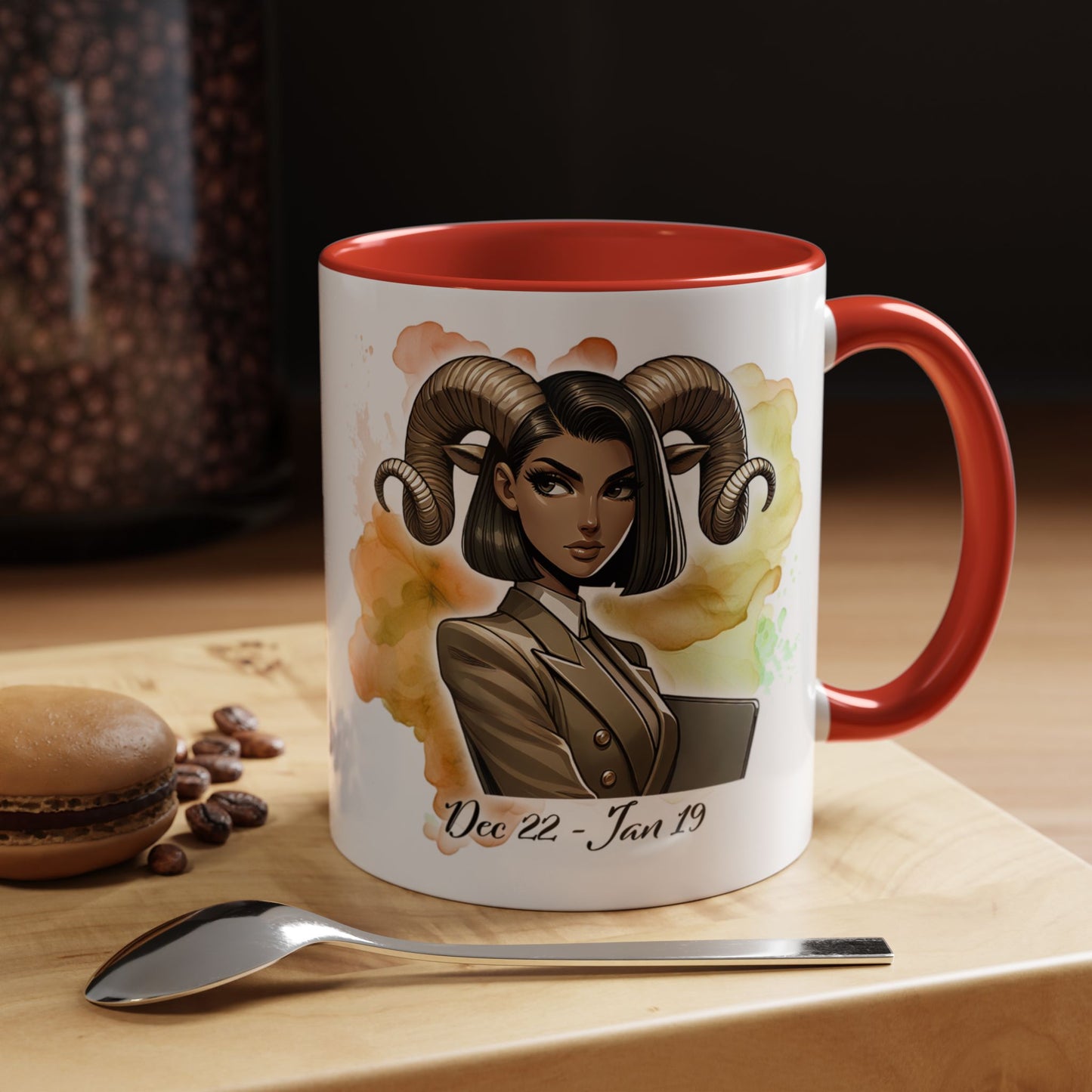 Aries Zodiac Coffee Mug — 'Dec 22 - Jan 19' Ram Girl Accent Mug