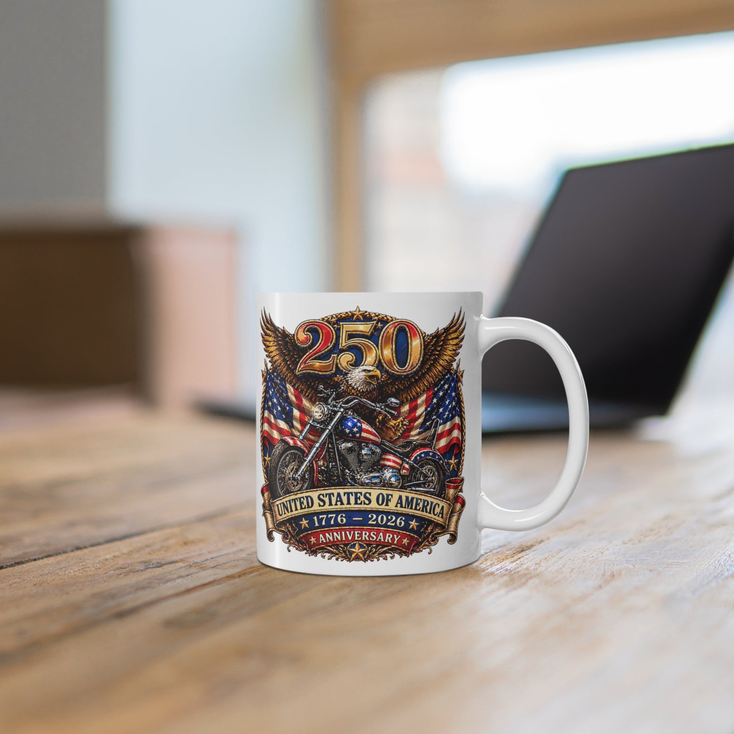 Mug — 250th USA Anniversary Motorcycle Eagle Flag Design