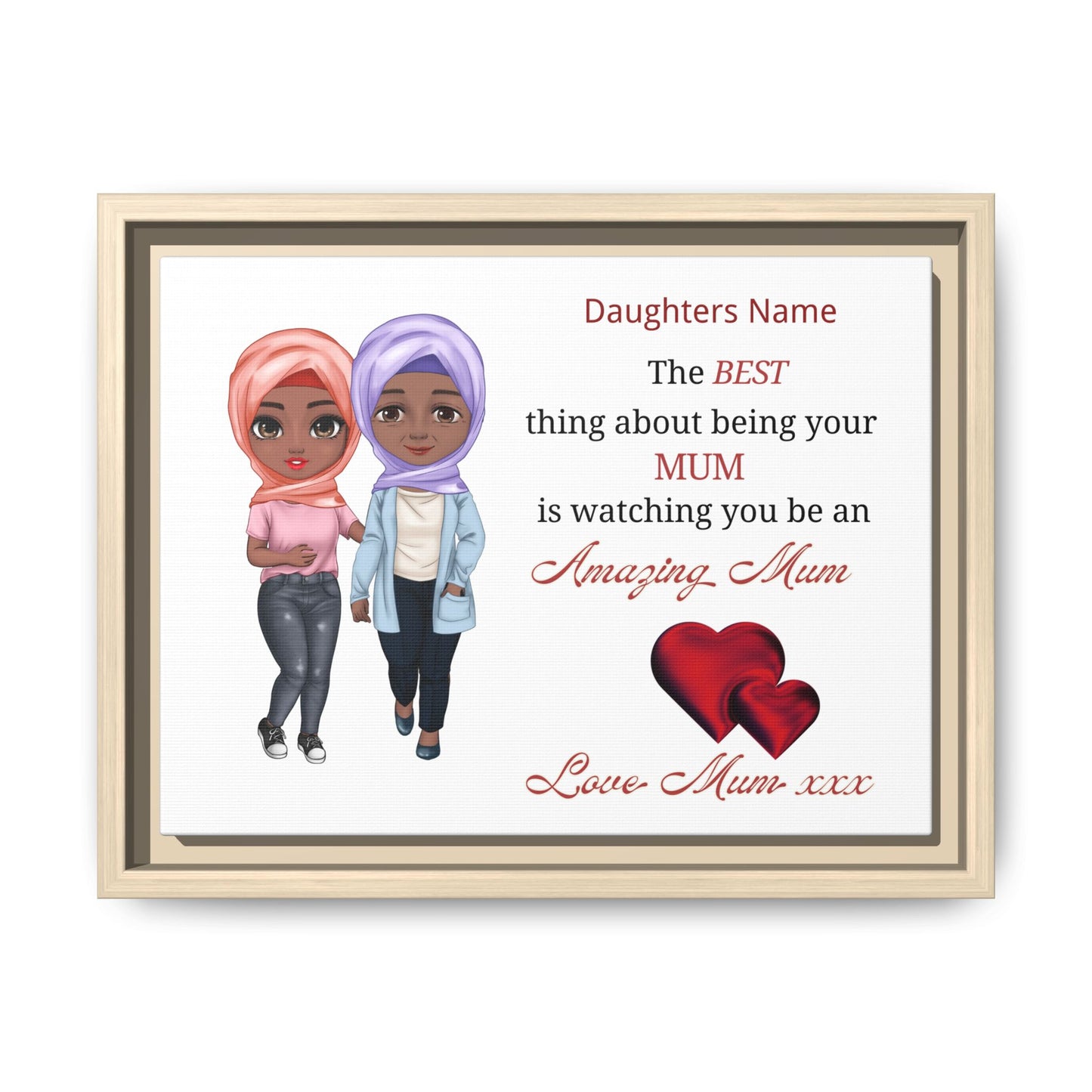 Personalised Muslim Mum Framed Canvas — 'The Best Thing About Being Your Mum' Gift