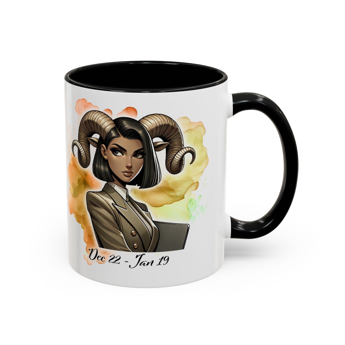 Aries Zodiac Coffee Mug — 'Dec 22 - Jan 19' Ram Girl Accent Mug