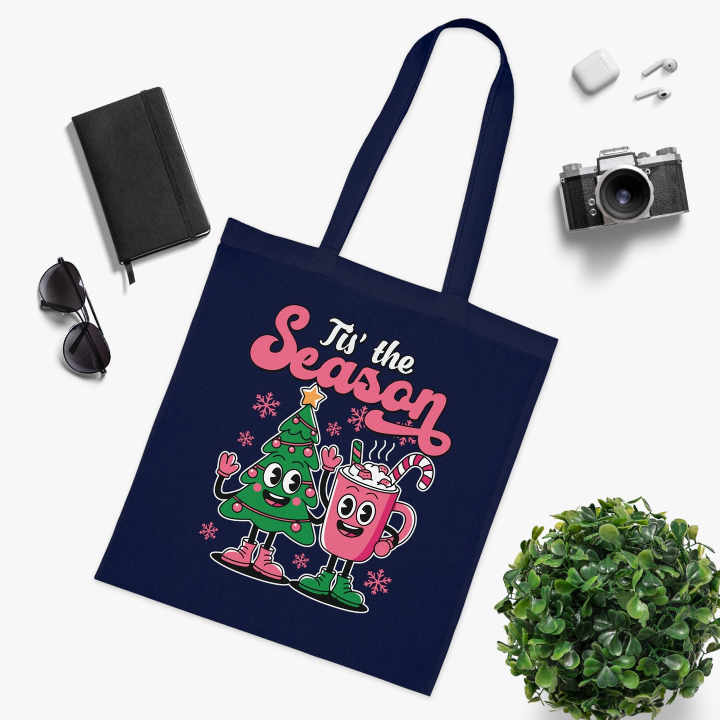 'Tis the Season Christmas Tree & Hot Cocoa Cute Holiday Cotton Tote