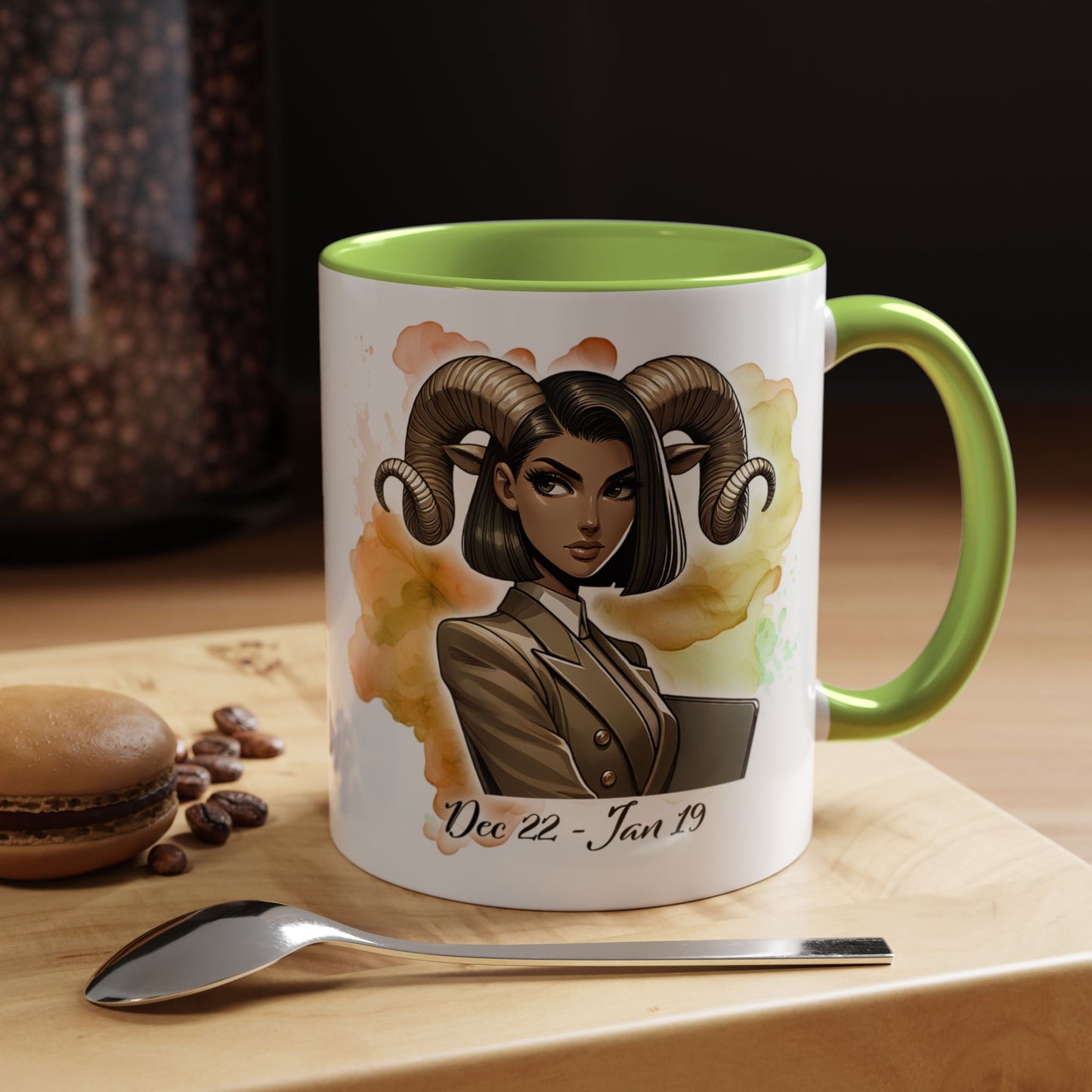 Aries Zodiac Coffee Mug — 'Dec 22 - Jan 19' Ram Girl Accent Mug