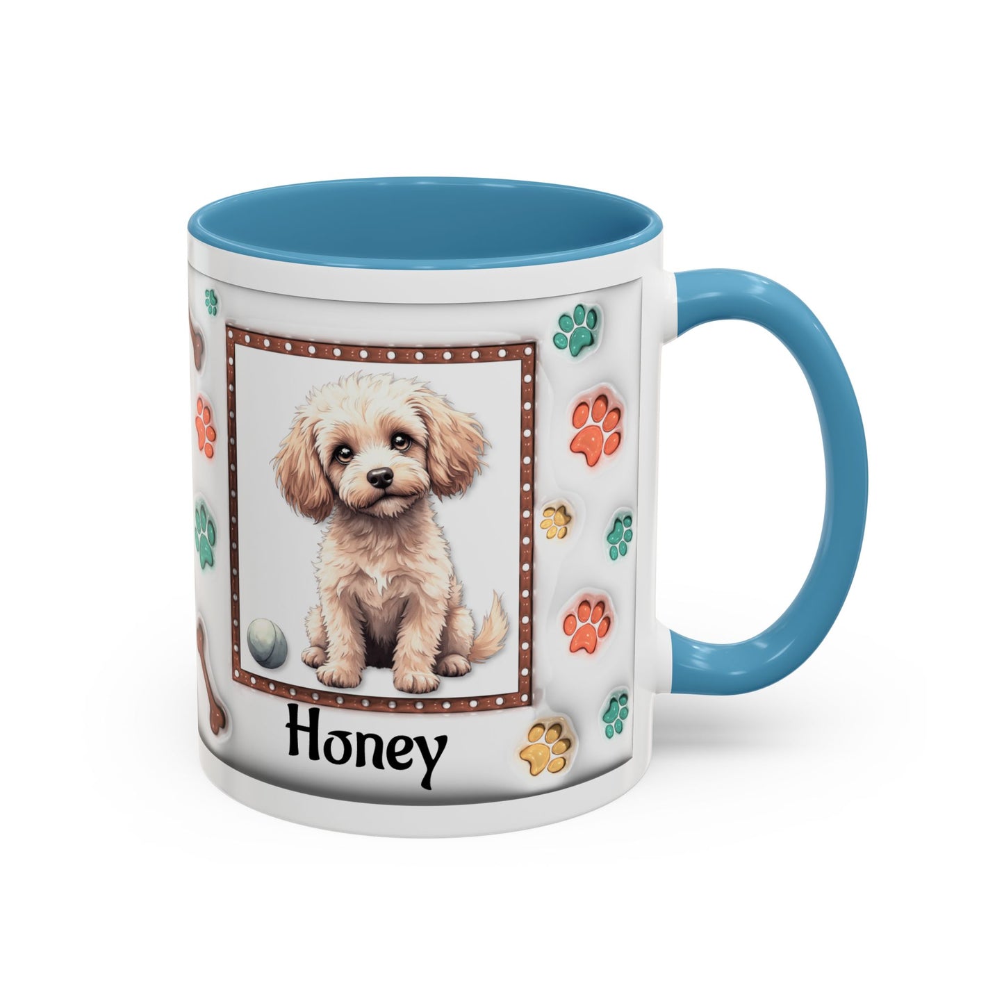 Personalized Puppy Photo Coffee Mug — Cute Paw Print Accent Mug (Custom Name)