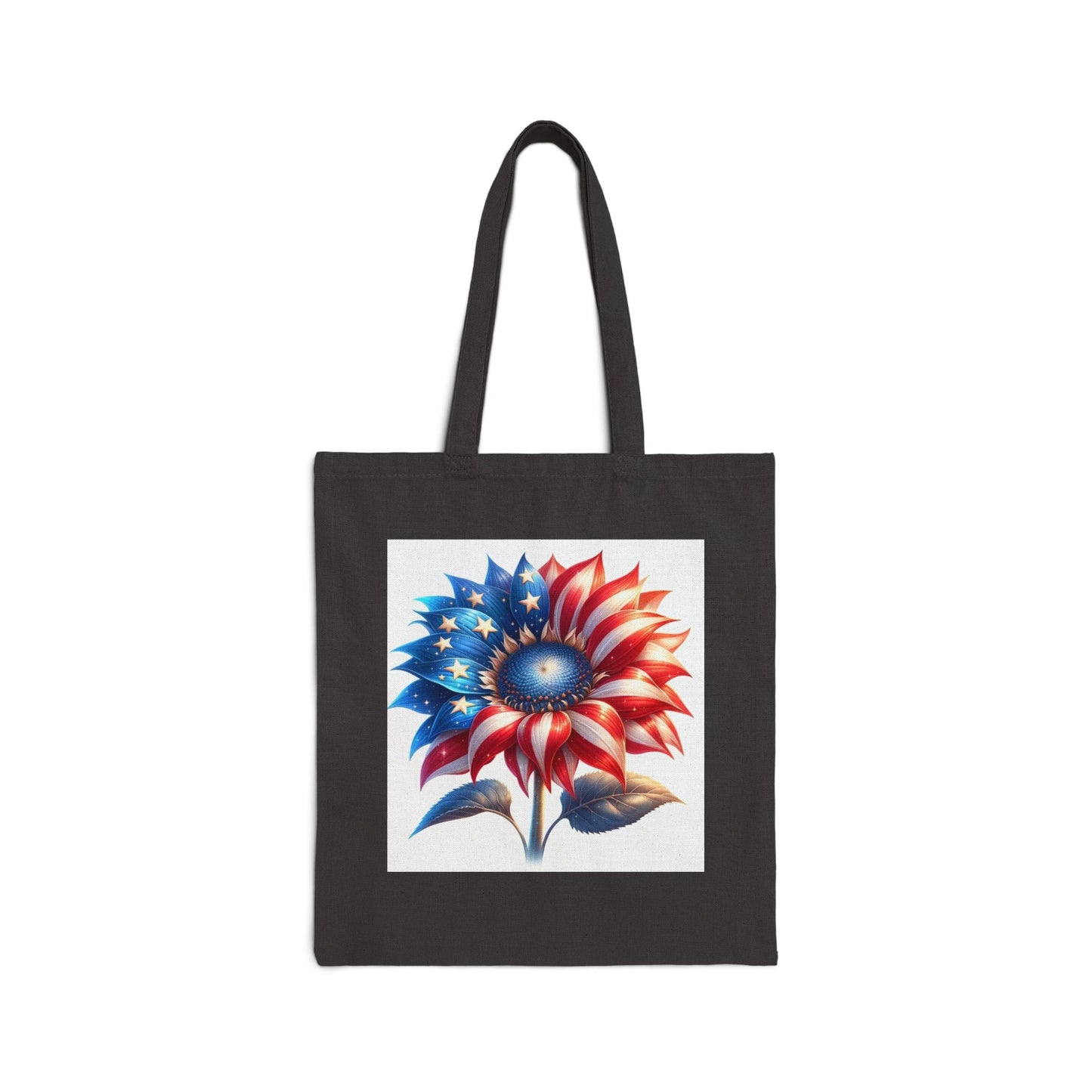 Patriotic Sunflower Tote Bag - American Flag Floral Cotton Canvas Tote