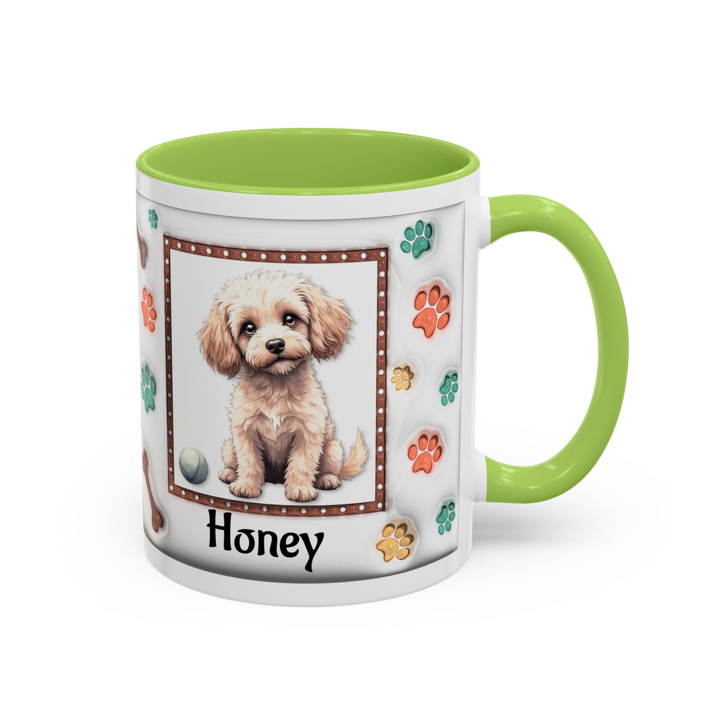 Personalized Puppy Photo Coffee Mug — Cute Paw Print Accent Mug (Custom Name)