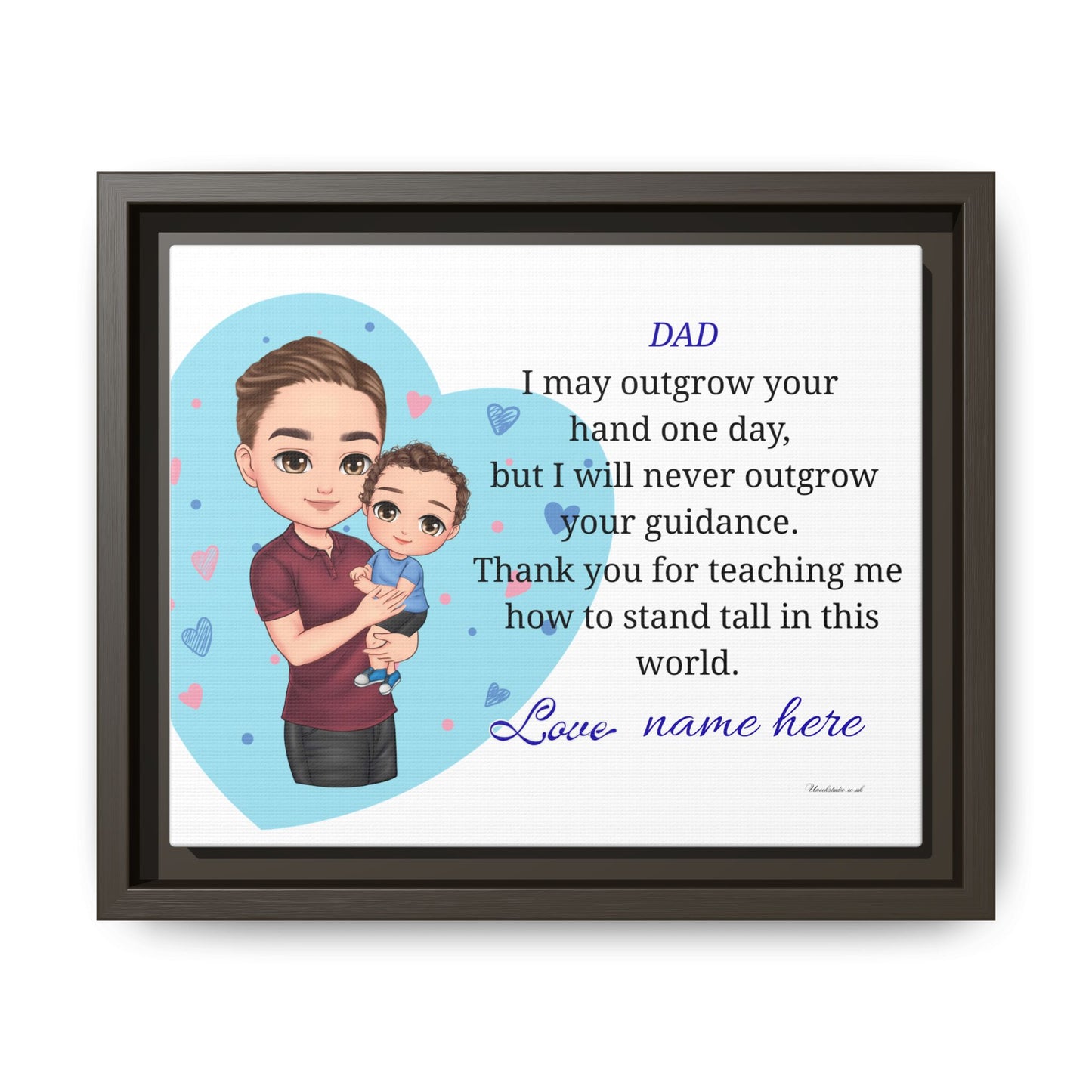 Personalized Father and Child Framed Canvas – "Dad, I May Outgrow Your Hand" Keepsake