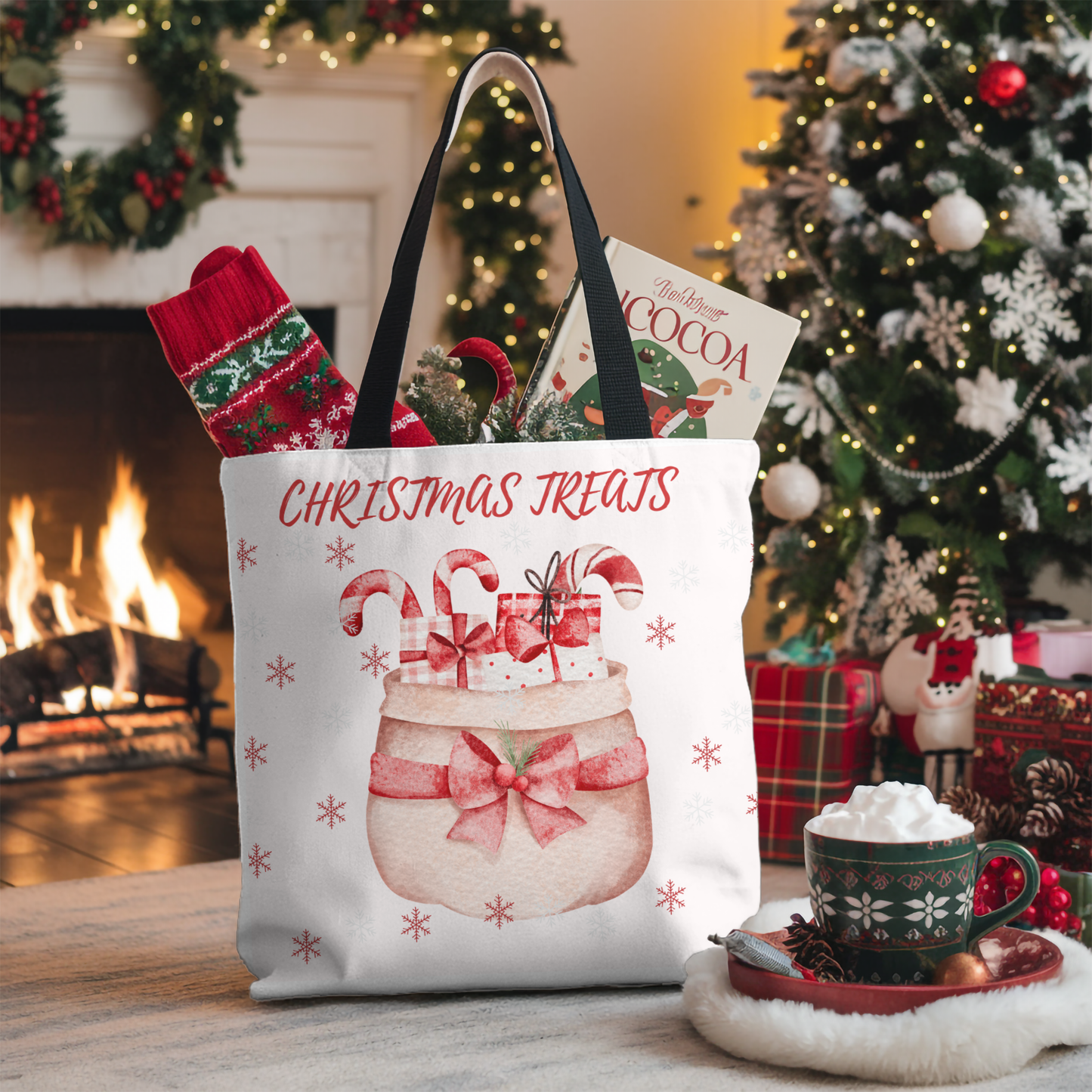 Christmas Treats Tote Bag — Festive Candy Cane Gift Shoulder Tote