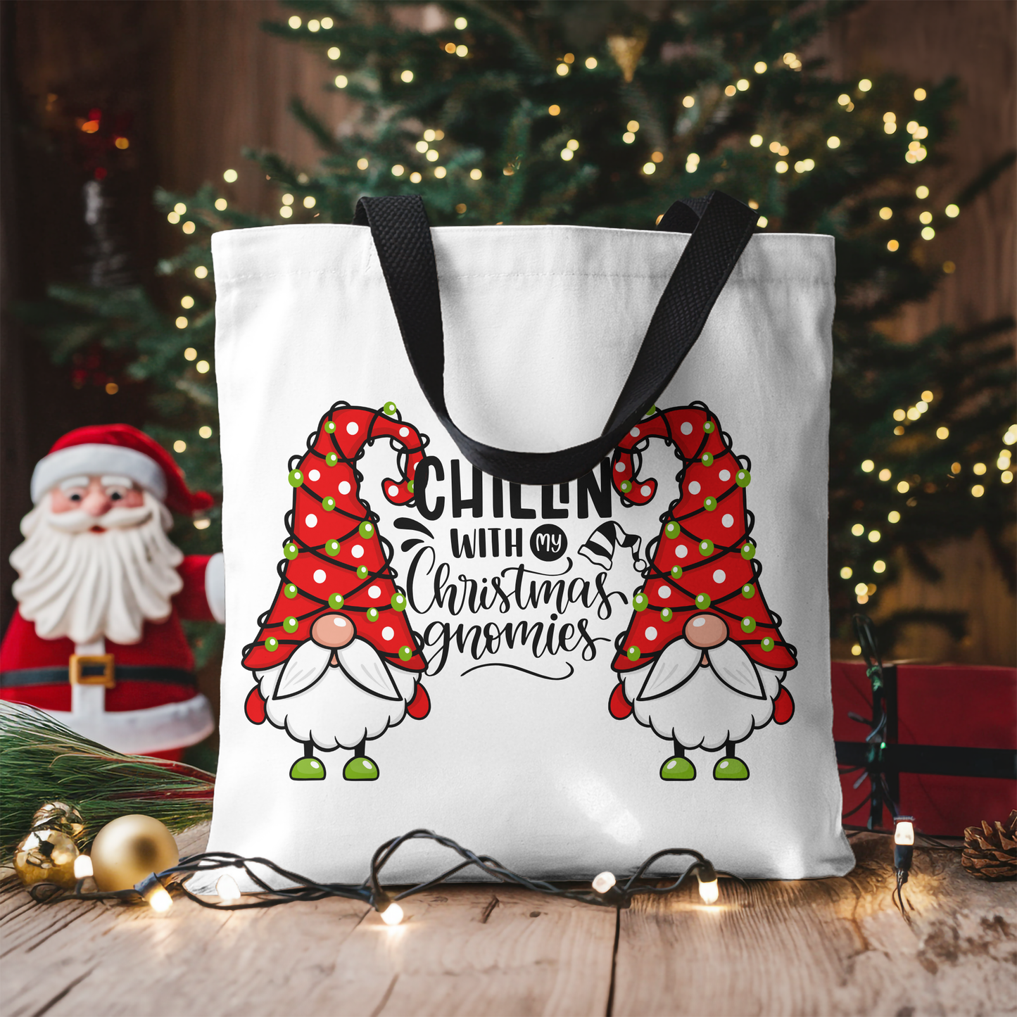 Chillin With My Gnomies Cotton Tote | Christmas Gnome Illustration