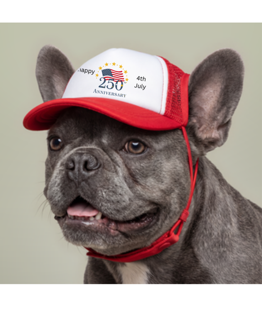 Patriotic Dog Trucker Hat – 4th of July Foam Cap | USA 250th Anniversary Pet Hat