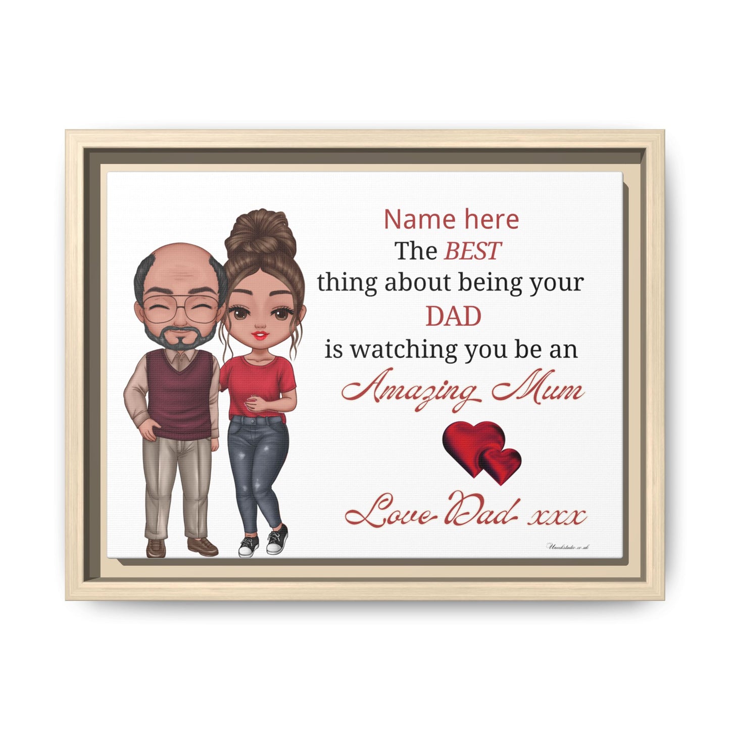 Personalised Framed Canvas Print - "The BEST thing about being your DAD is watching you be an Amazing Mum" Personalized Dad-to-Daughter Gift