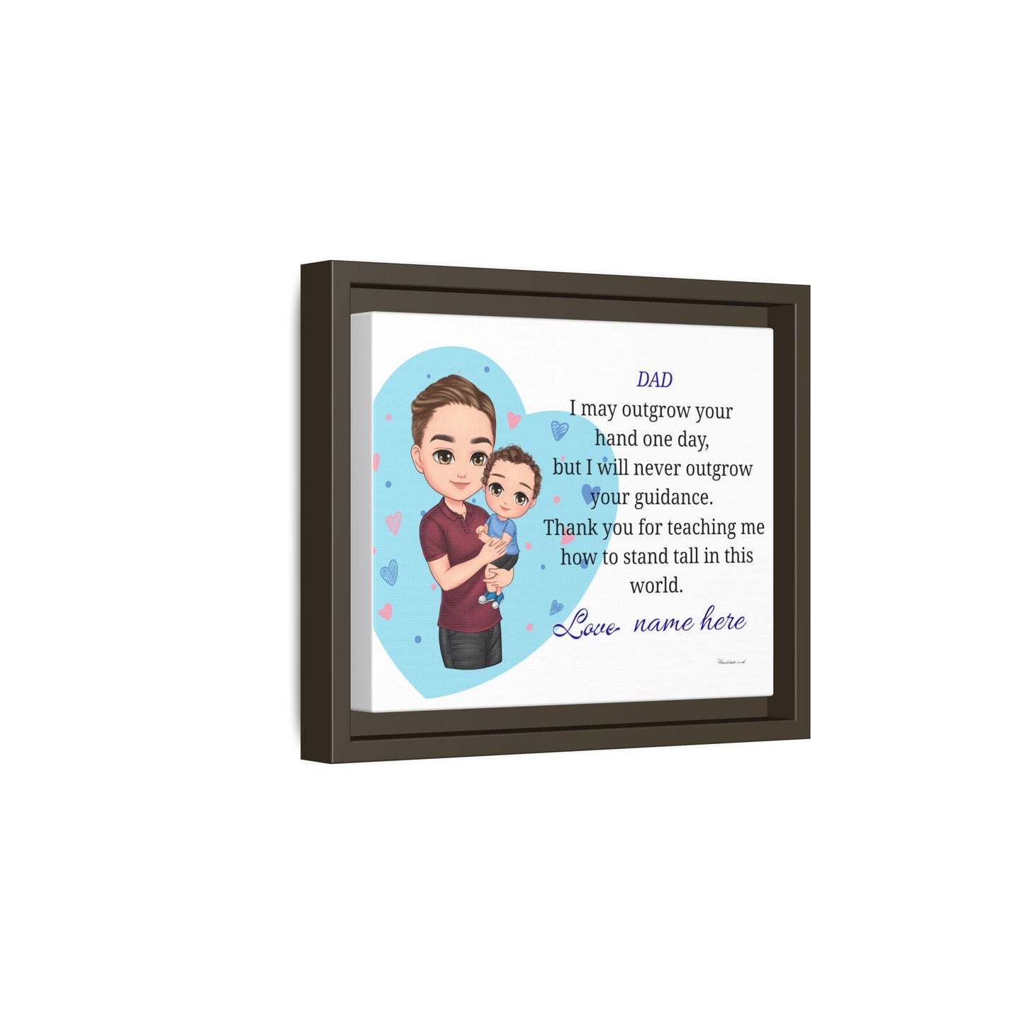 Personalized Father and Child Framed Canvas – "Dad, I May Outgrow Your Hand" Keepsake