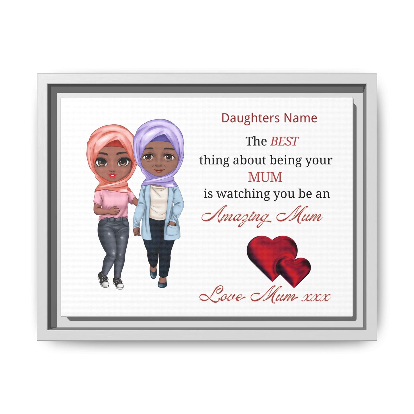 Personalised Muslim Mum Framed Canvas — 'The Best Thing About Being Your Mum' Gift