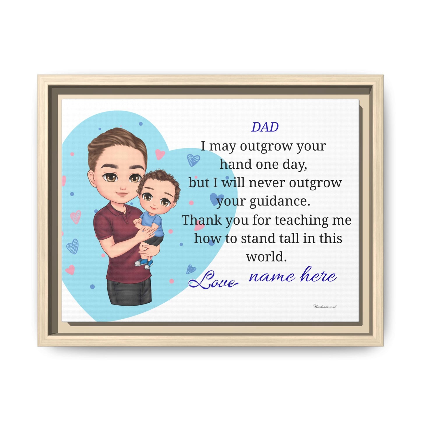 Personalized Father and Child Framed Canvas – "Dad, I May Outgrow Your Hand" Keepsake