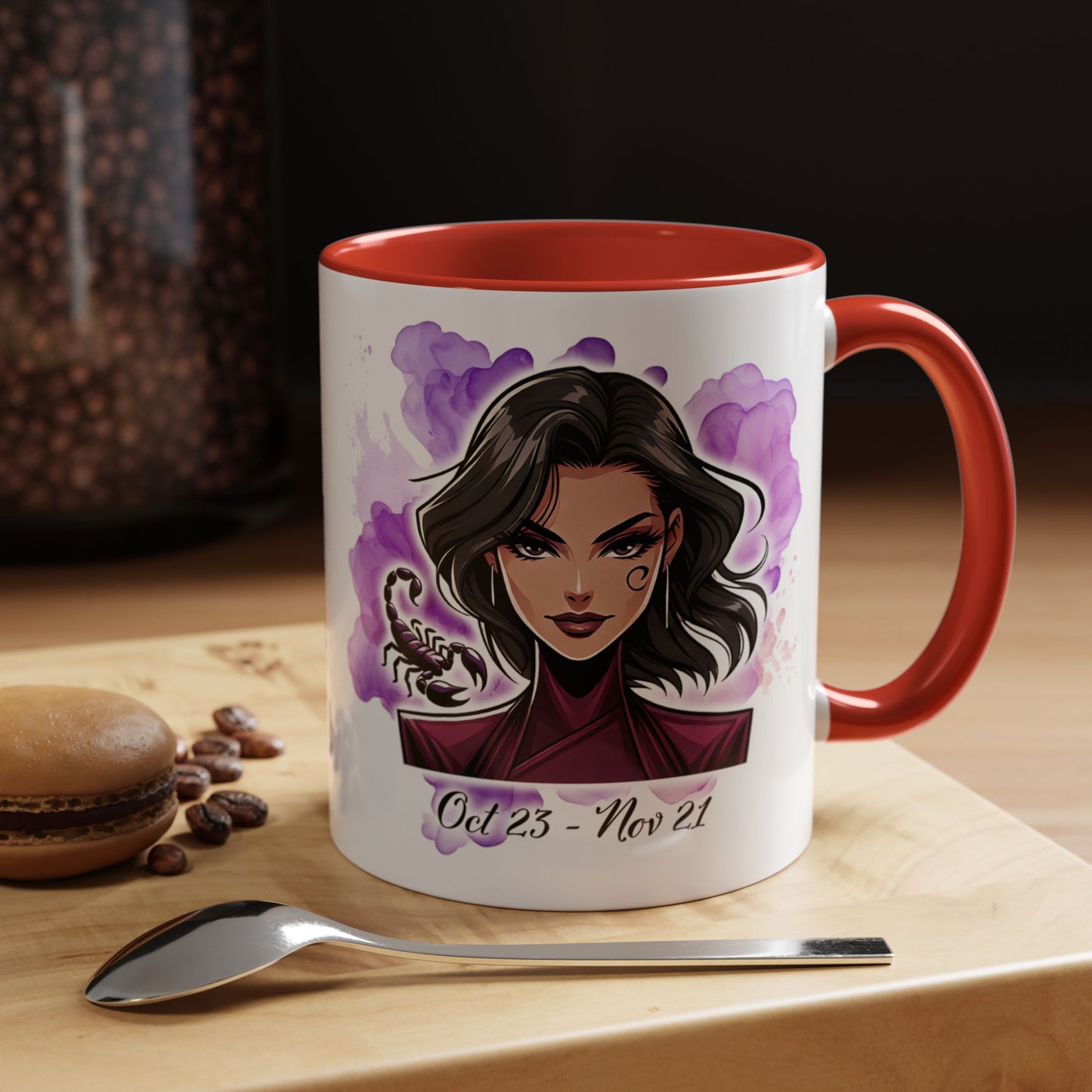 Scorpio Accent Coffee Mug — Zodiac Scorpio Girl Design (Oct 23–Nov 21)