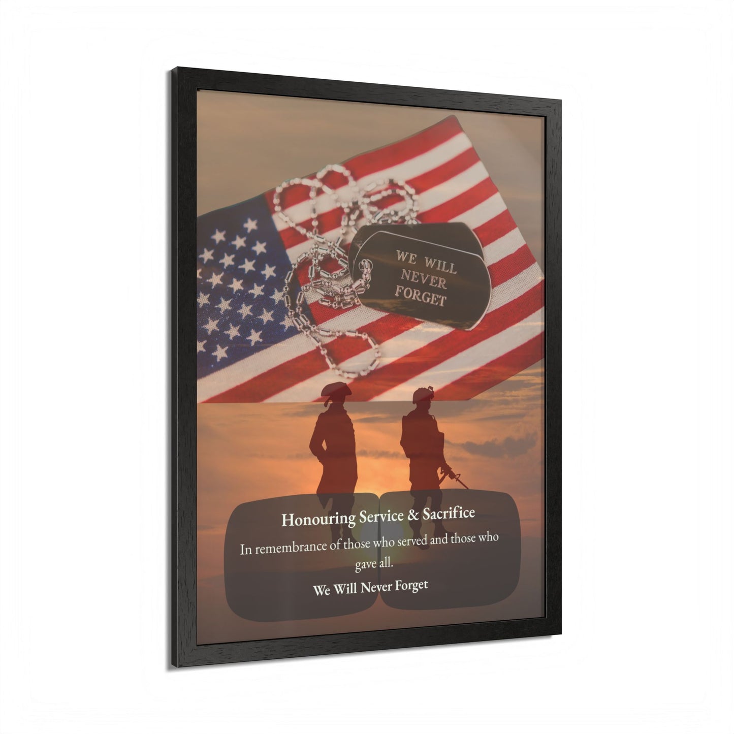 We Will Never Forget Memorial Framed Poster — Honoring Service & Sacrifice