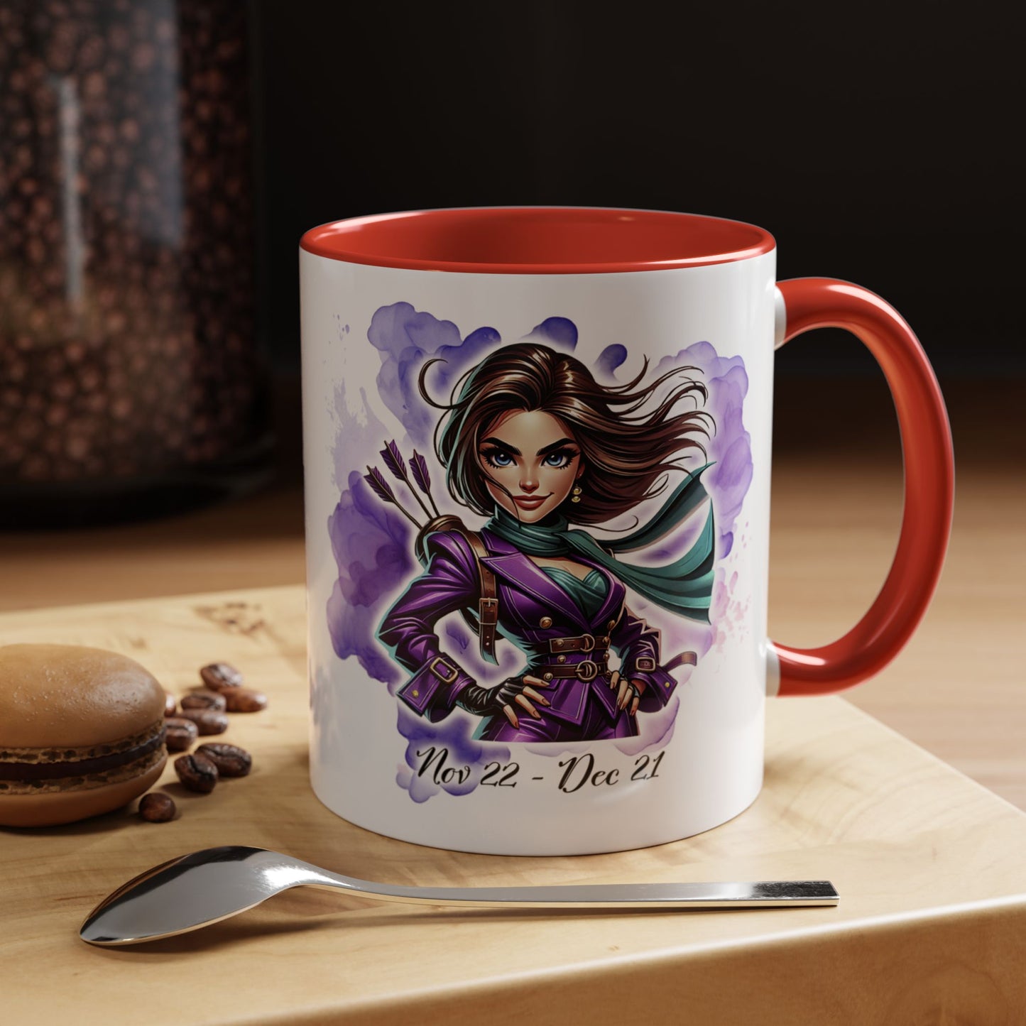 Sagittarius Zodiac Coffee Mug — Archer Girl Illustration, Nov 22–Dec 21