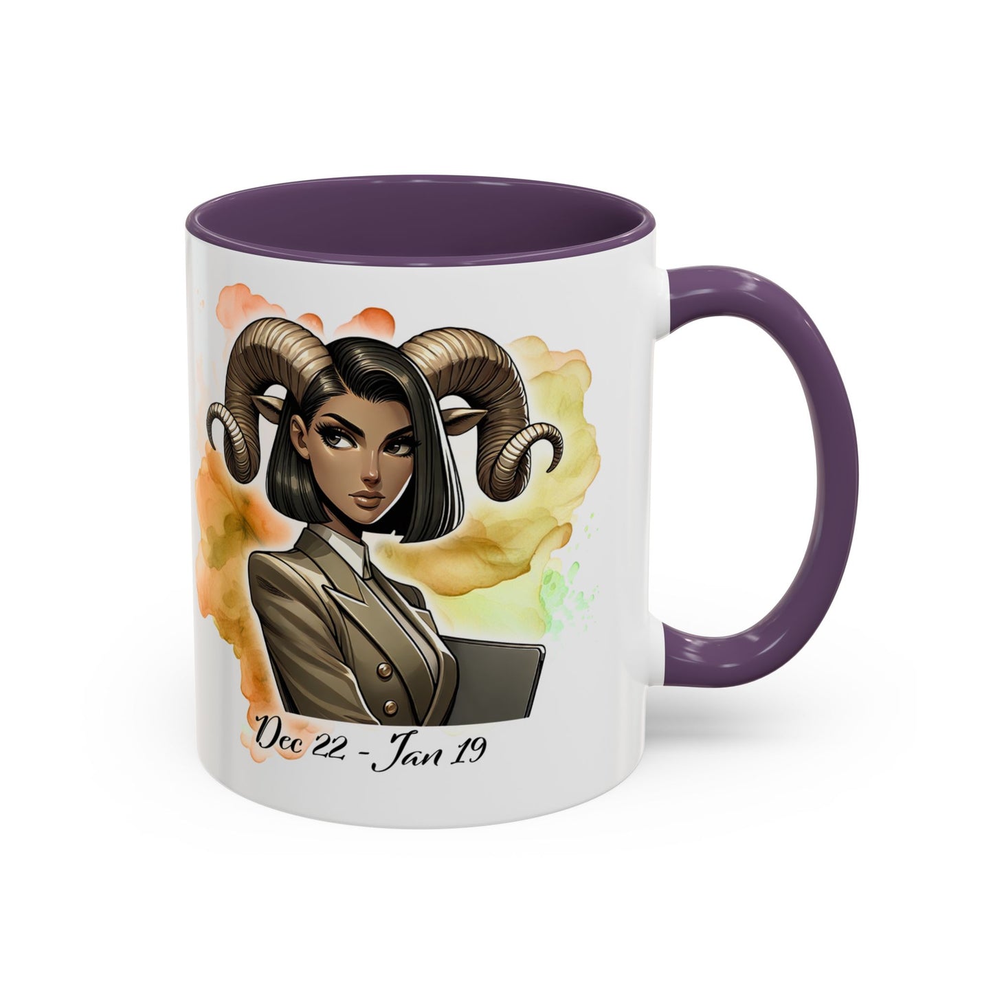 Aries Zodiac Coffee Mug — 'Dec 22 - Jan 19' Ram Girl Accent Mug