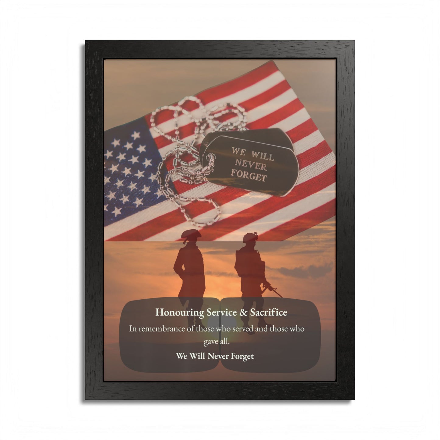 We Will Never Forget Memorial Framed Poster — Honoring Service & Sacrifice