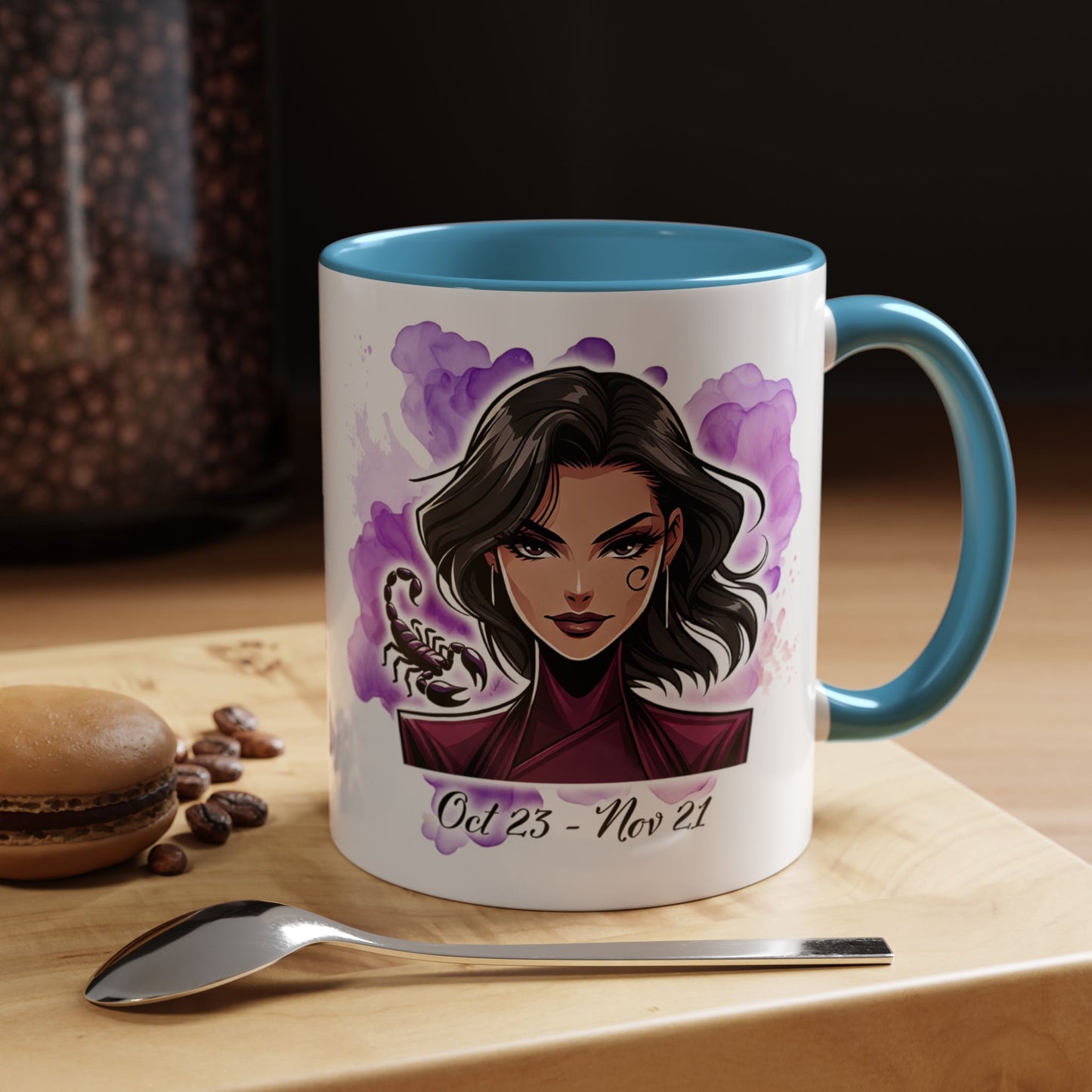 Scorpio Accent Coffee Mug — Zodiac Scorpio Girl Design (Oct 23–Nov 21)
