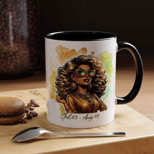 Leo Zodiac Coffee Mug — "I Am the Sun" Afro Woman Design (July 23–Aug 22)