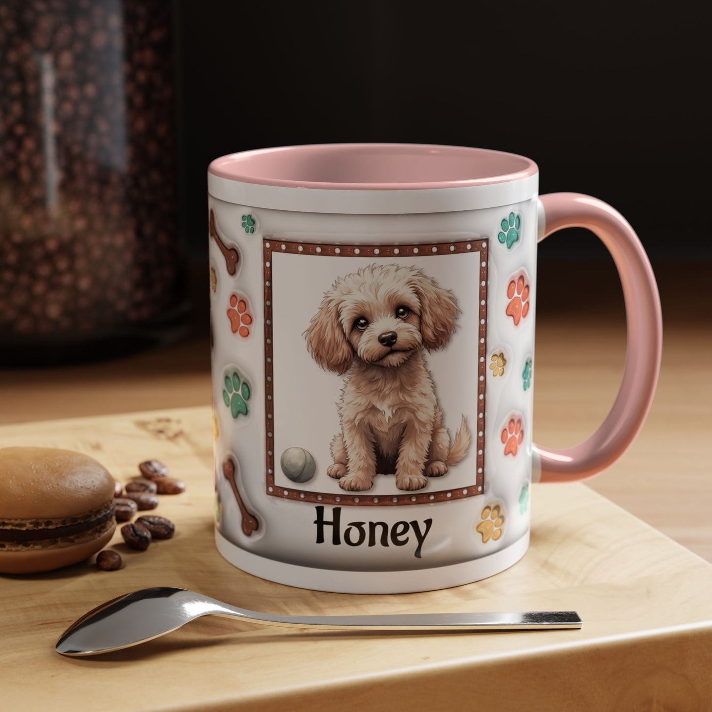 Personalized Puppy Photo Coffee Mug — Cute Paw Print Accent Mug (Custom Name)