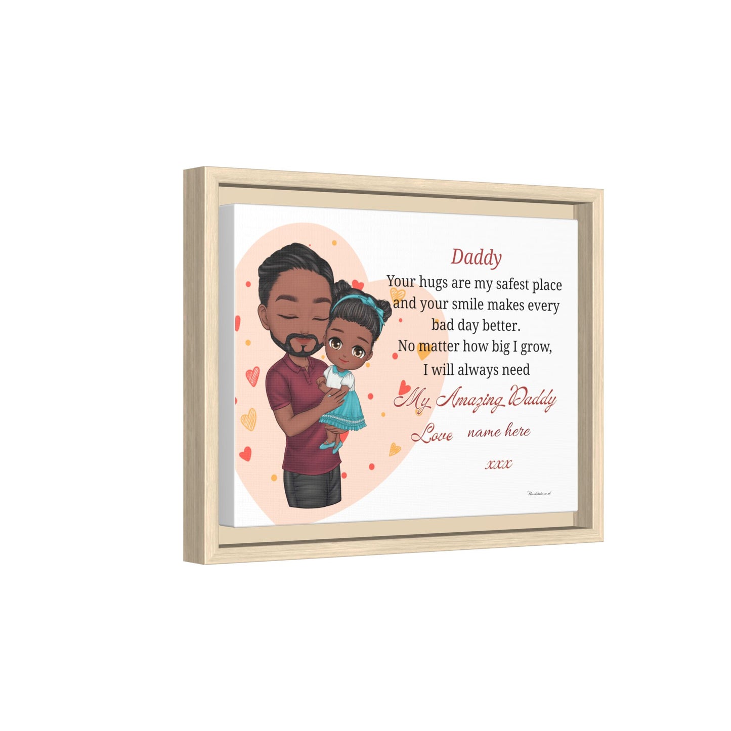 Personalized Daddy Framed Canvas — "Your hugs are my safest place"