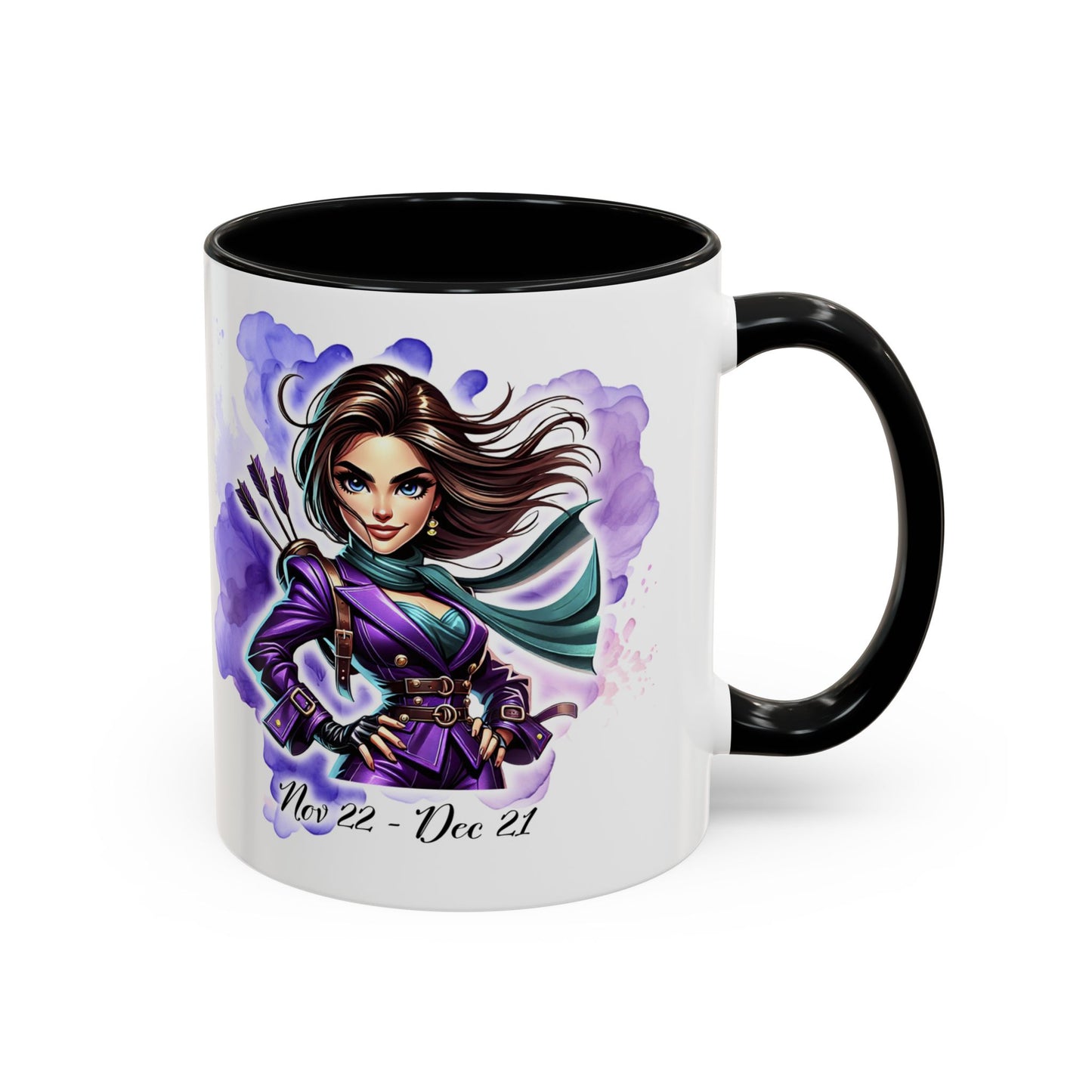 Sagittarius Zodiac Coffee Mug — Archer Girl Illustration, Nov 22–Dec 21