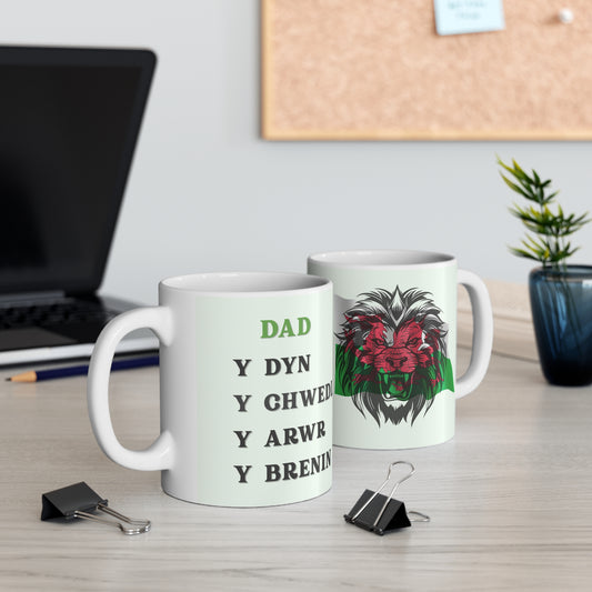 Welsh Dad Mug – 'Dad' with Welsh Lion Design (11oz Gift)