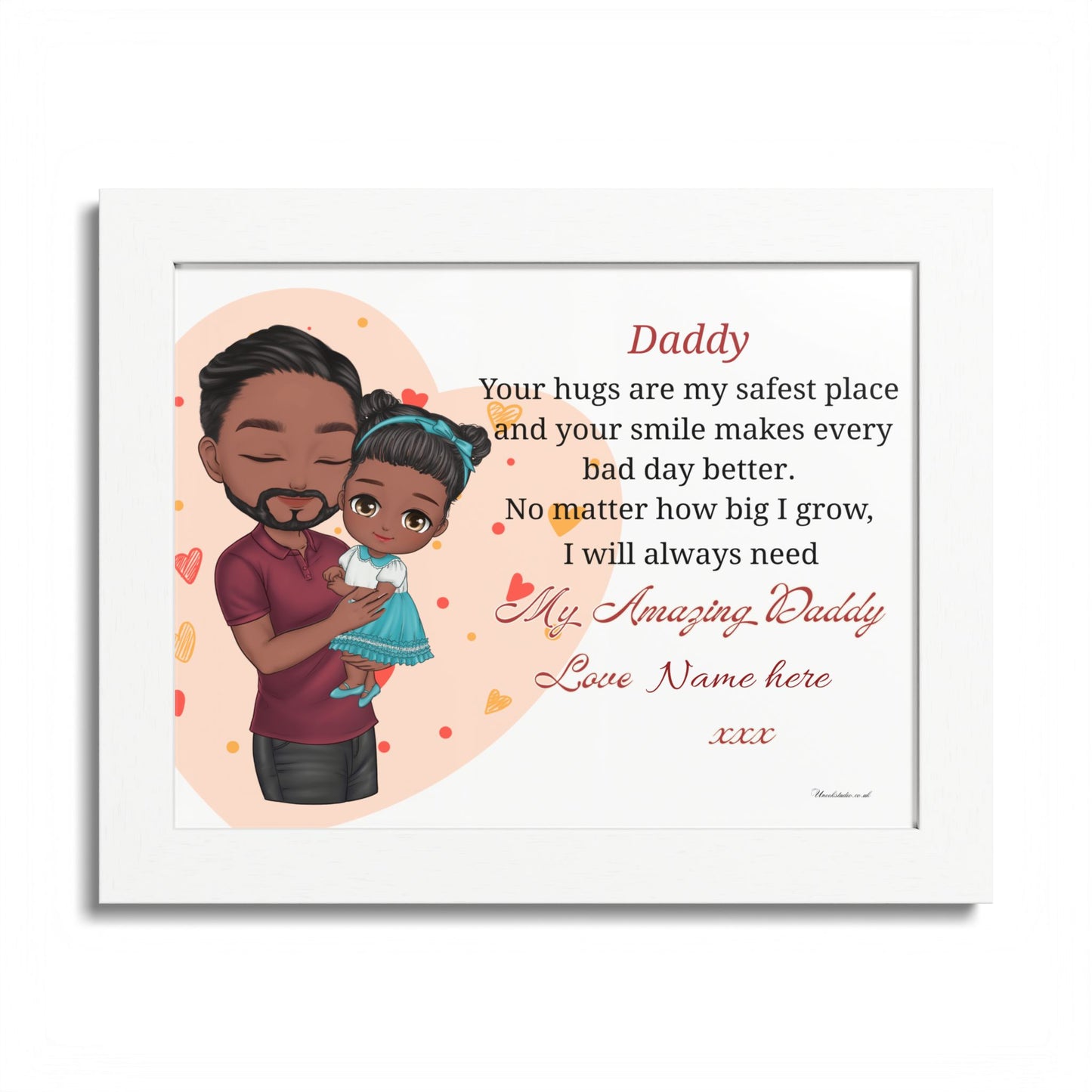 Framed Poster — Personalized “Daddy, Your Hugs Are My Safest Place” Father’s Day Gift