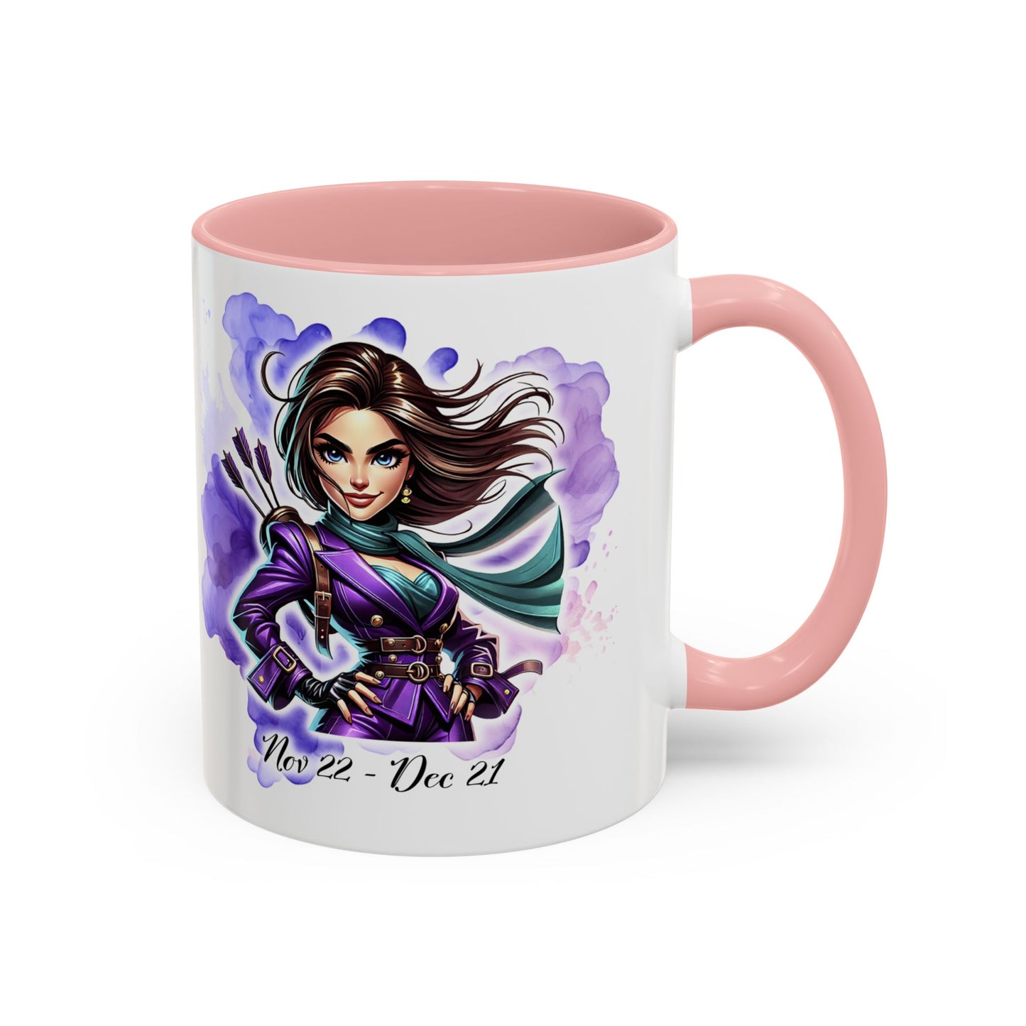 Sagittarius Zodiac Coffee Mug — Archer Girl Illustration, Nov 22–Dec 21
