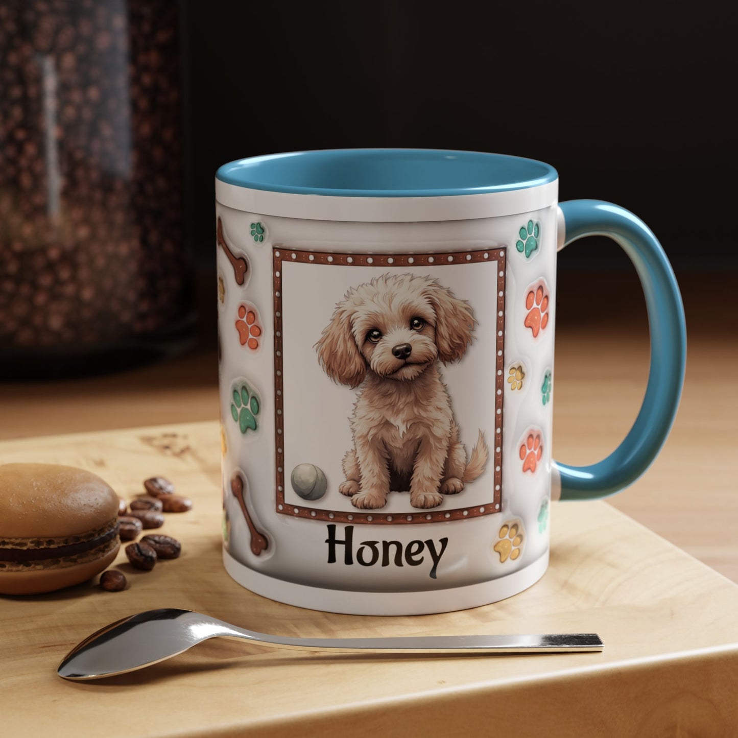 Personalized Puppy Photo Coffee Mug — Cute Paw Print Accent Mug (Custom Name)