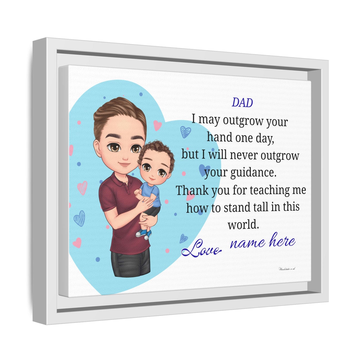 Personalized Father and Child Framed Canvas – "Dad, I May Outgrow Your Hand" Keepsake