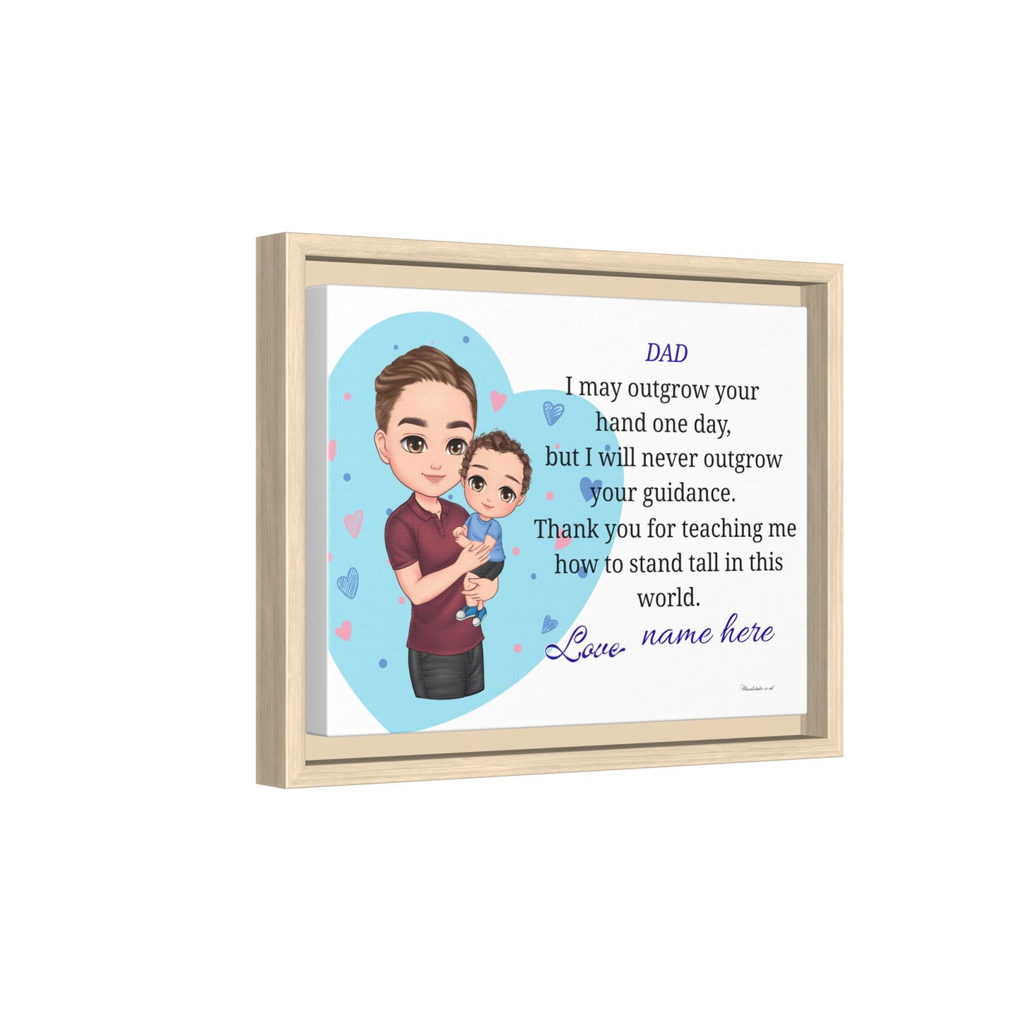 Personalized Father and Child Framed Canvas – "Dad, I May Outgrow Your Hand" Keepsake