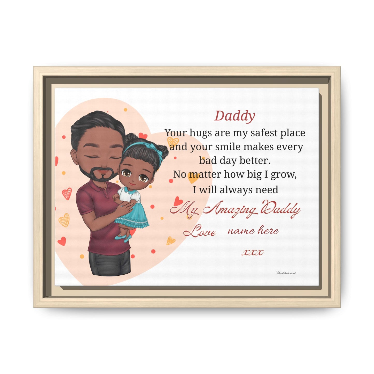 Personalized Daddy Framed Canvas — "Your hugs are my safest place"