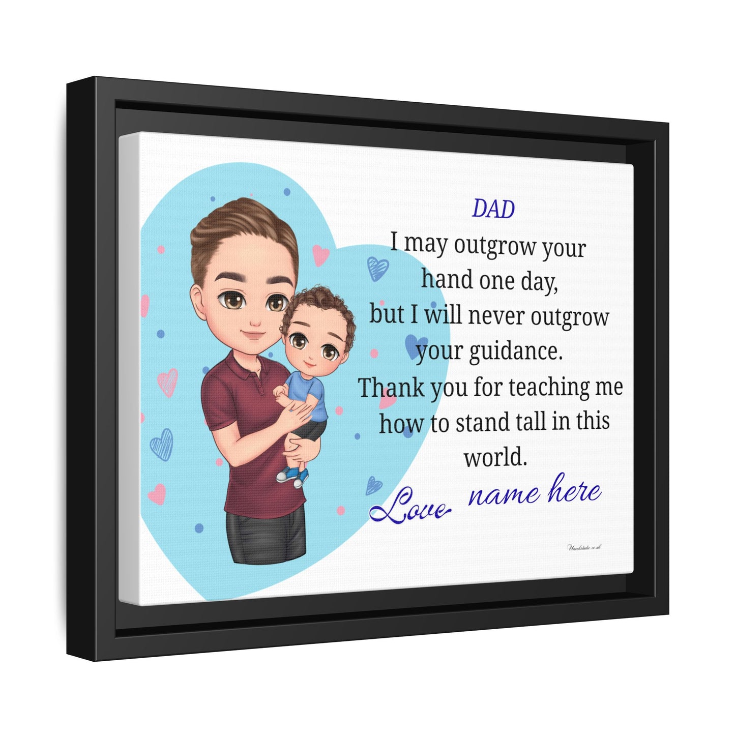Personalized Father and Child Framed Canvas – "Dad, I May Outgrow Your Hand" Keepsake