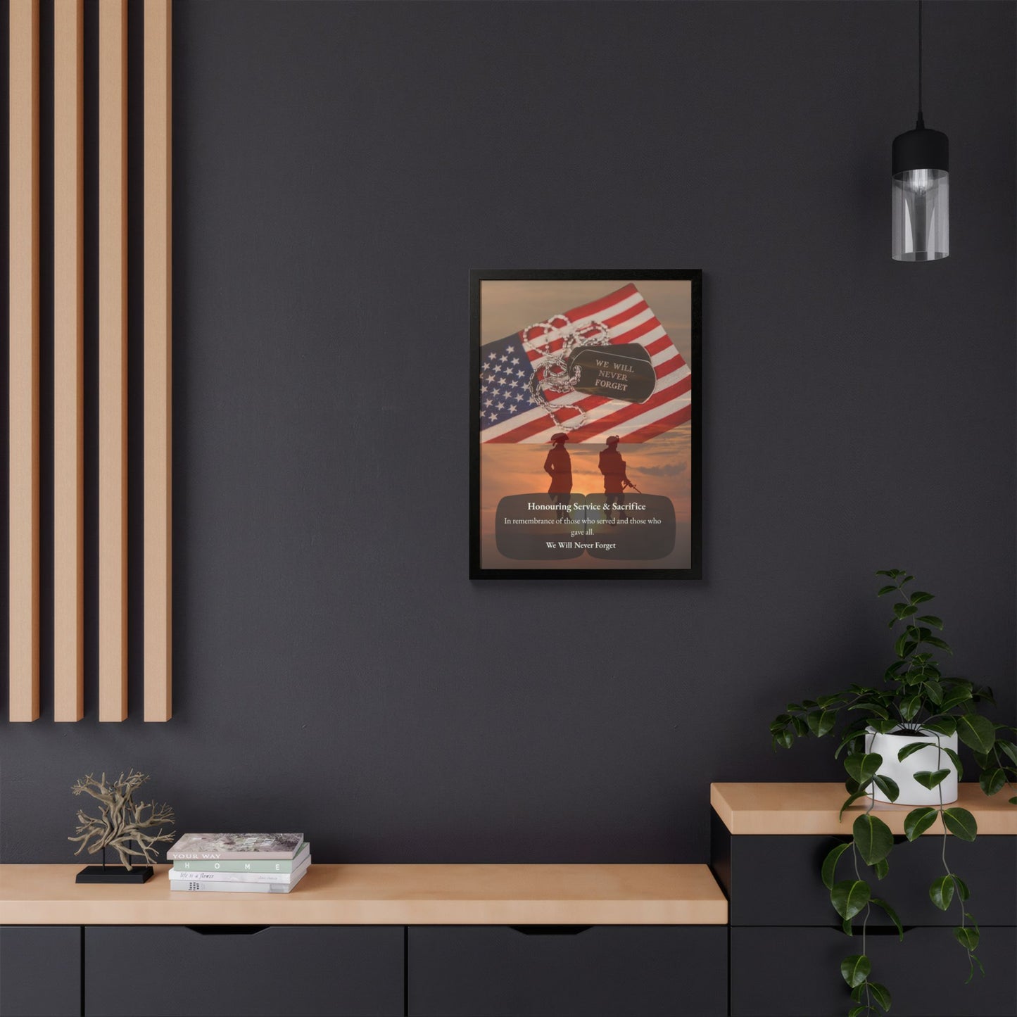 We Will Never Forget Memorial Framed Poster — Honoring Service & Sacrifice